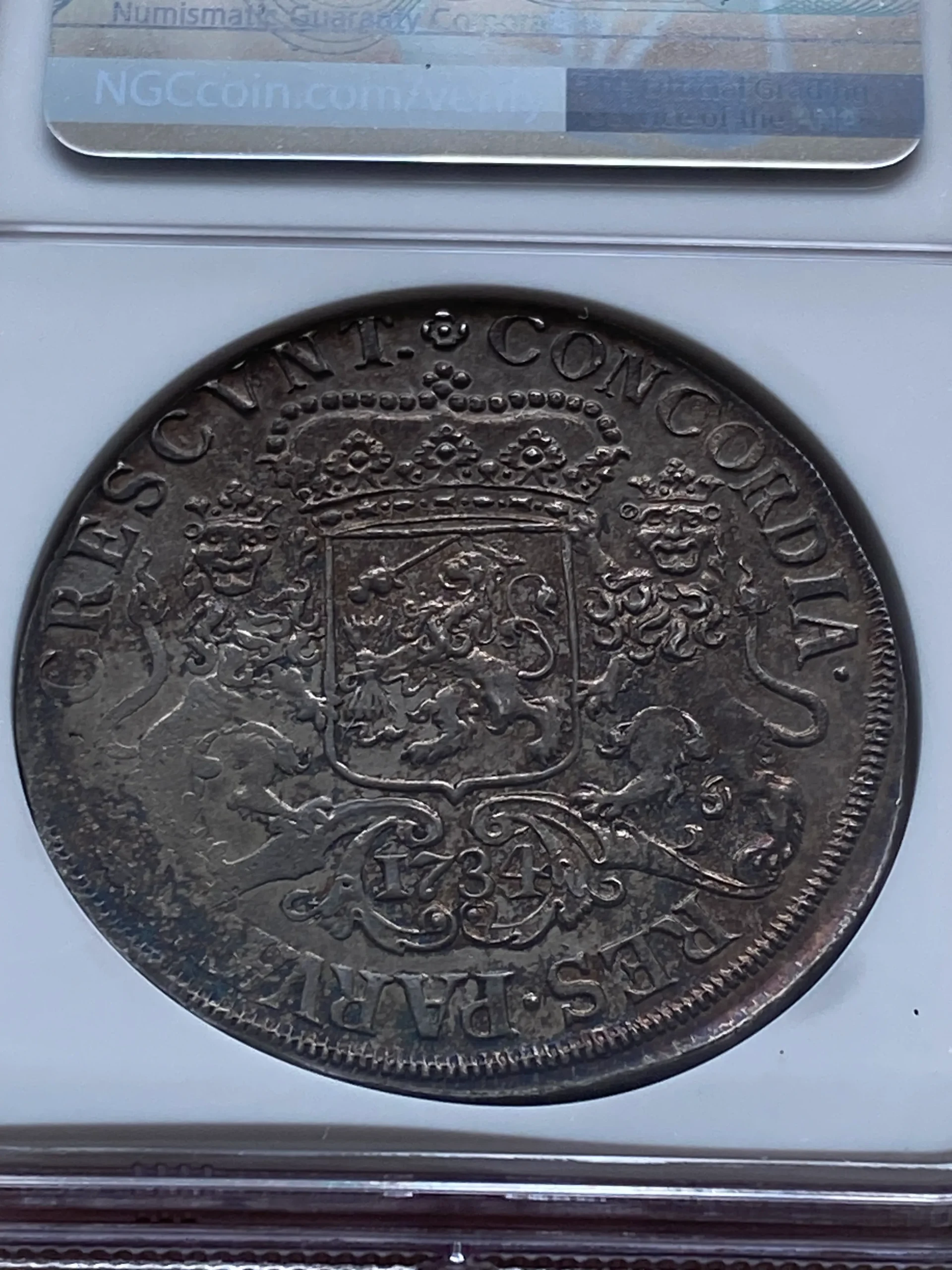 1734年 オランダ オーファーアイセル 1デュカトン銀貨 通称「シルバーライダー」MS61 NGC! - 画像 (4)