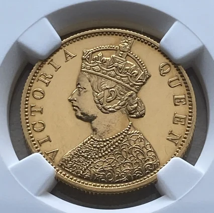 1862(C)年 インド RESTRIKE モハール金貨 インド女帝ビクトリア PF62 NGC !