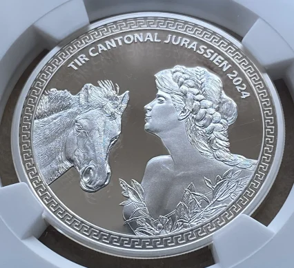 2024年 スイス 50フラン銀貨 ジュラ州 射撃祭ラベル PF70UC NGC 堂々最高鑑定!!