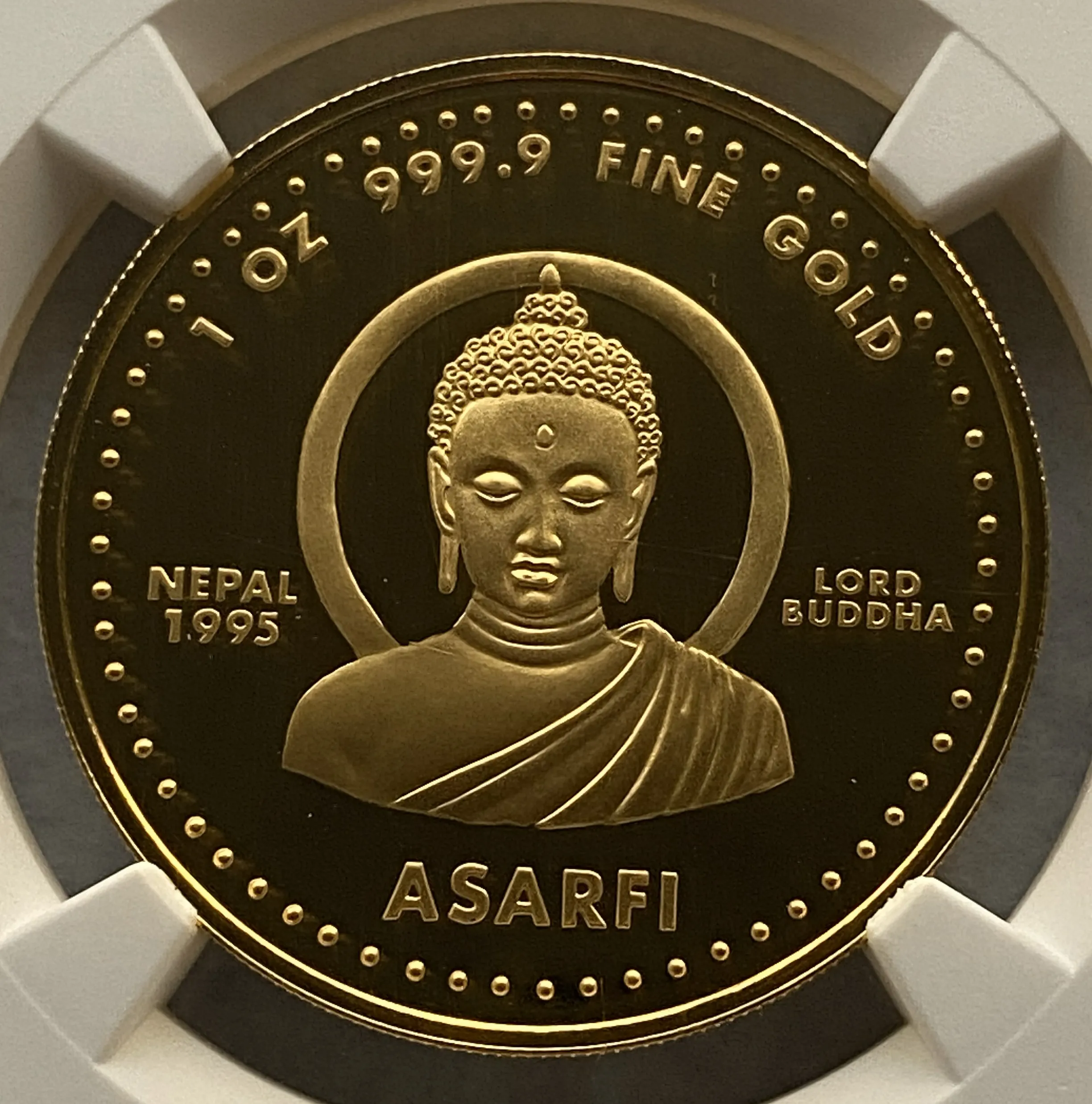 【地金価格∔10%以下】1995年 ネパール (純金31.1g) ブッダ PF69UC NGC 堂々最高鑑定9枚中の1枚! - 画像 (3)