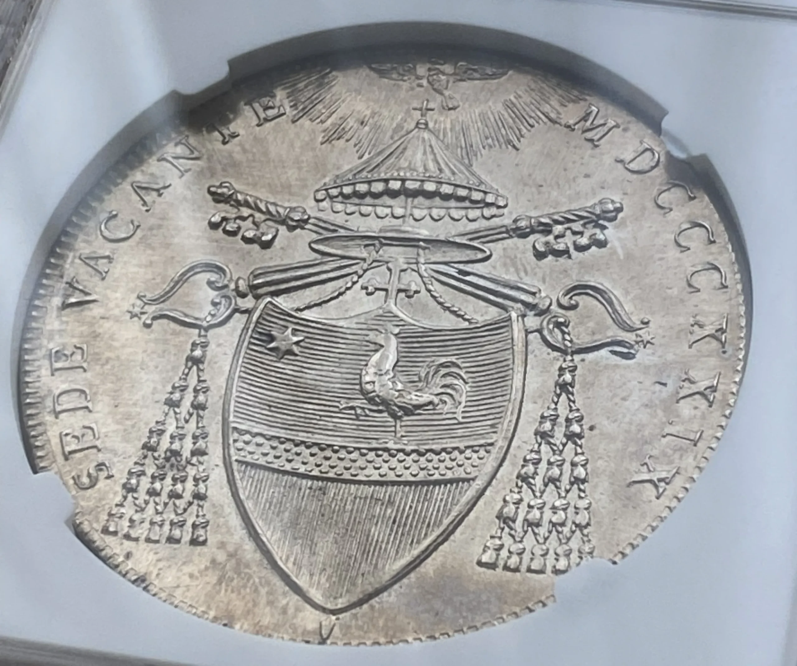 1829(R)年 イタリア Papal States(教皇領) スクード銀貨 SEDE VACANTE(使徒座空位) MS63 NGC! - 画像 (4)