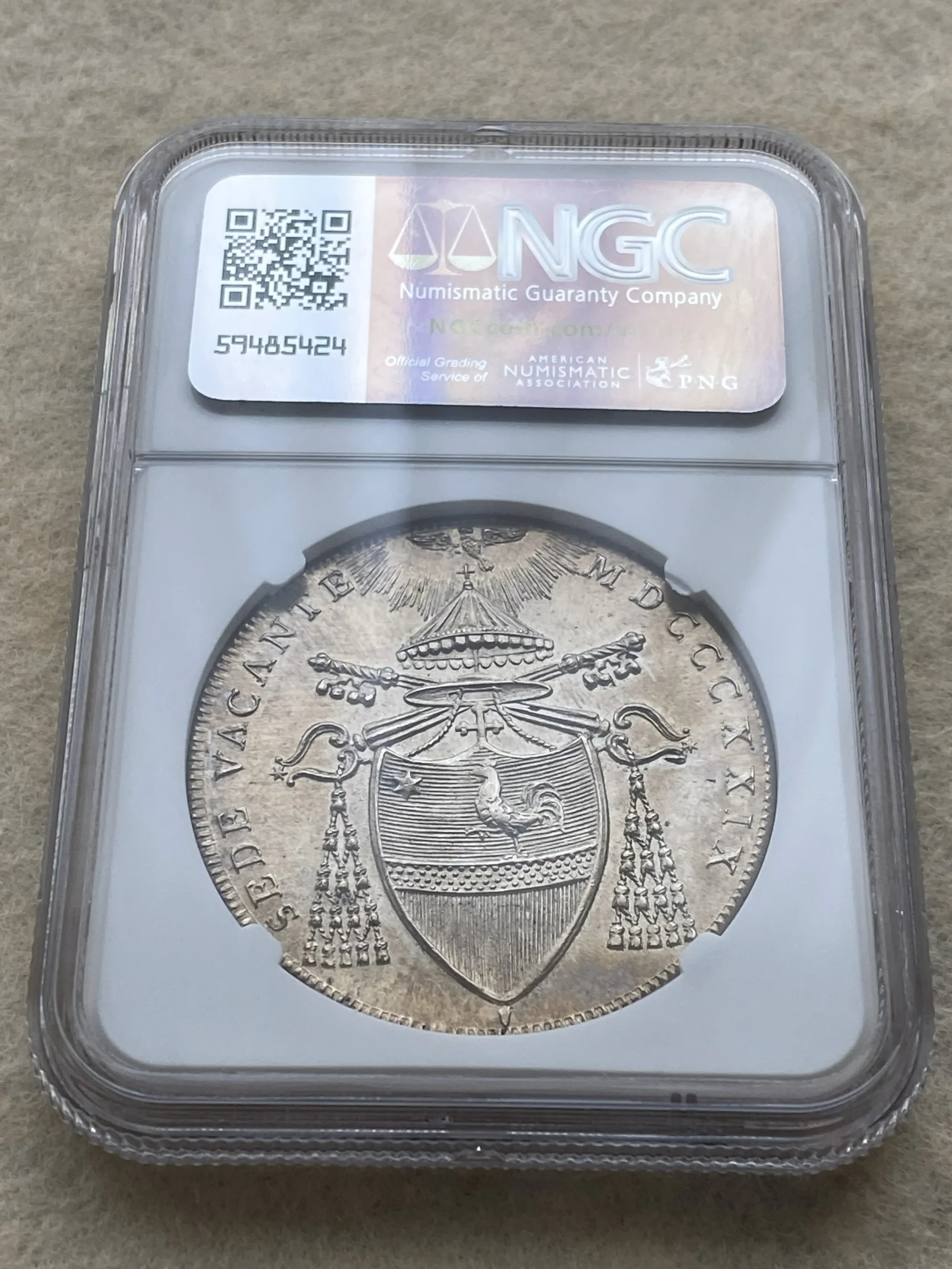 1829(R)年 イタリア Papal States(教皇領) スクード銀貨 SEDE VACANTE(使徒座空位) MS63 NGC! - 画像 (5)