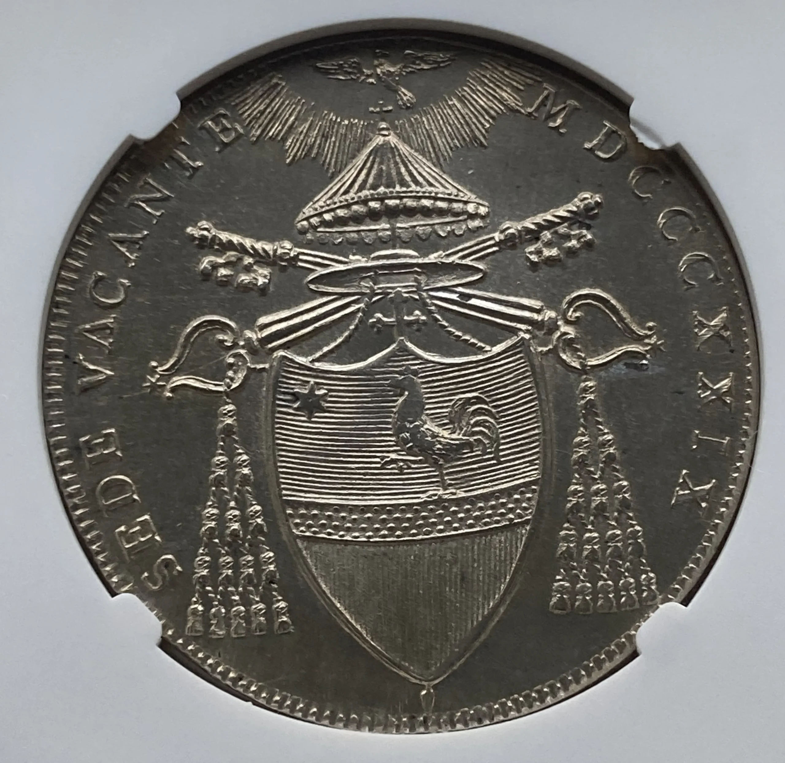 1829(R)年 イタリア Papal States(教皇領) スクード銀貨 SEDE VACANTE(使徒座空位) MS63 NGC! - 画像 (6)
