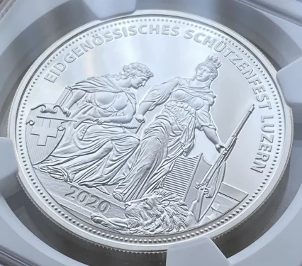 2020年  スイス 50フラン銀貨  ルツェルン州 射撃祭ラベル PF70UC NGC 堂々最高鑑定！！