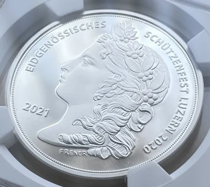 2021年  スイス 50フラン銀貨  ルツェルン州 射撃祭ラベル PF70UC NGC 堂々最高鑑定！！