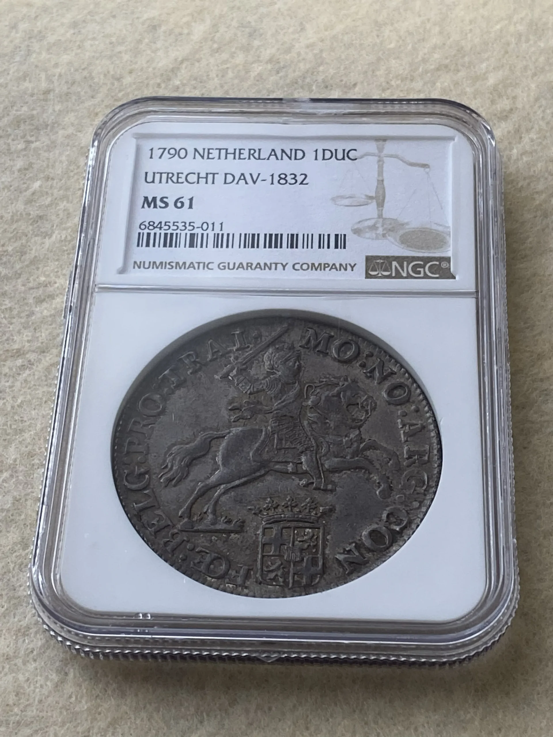 1790年 オランダ ユトレヒト 1デュカトン銀貨 シルバーライダー MS61 NGC! - 画像 (2)