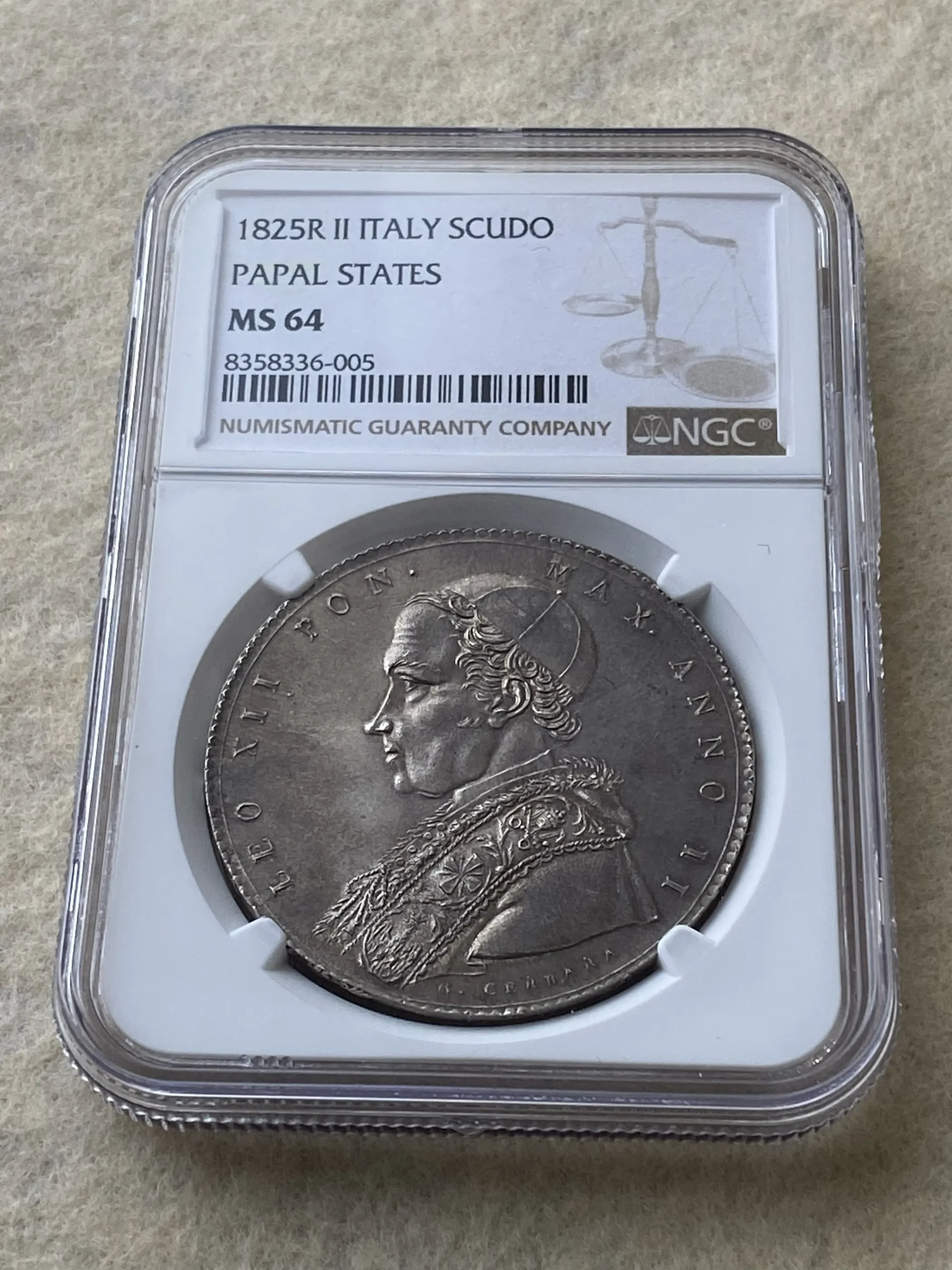 1825(R)年 イタリア Papal States(教皇領) スクード銀貨 レオ12世 MS64 NGC 堂々最高鑑定品! - 画像 (5)