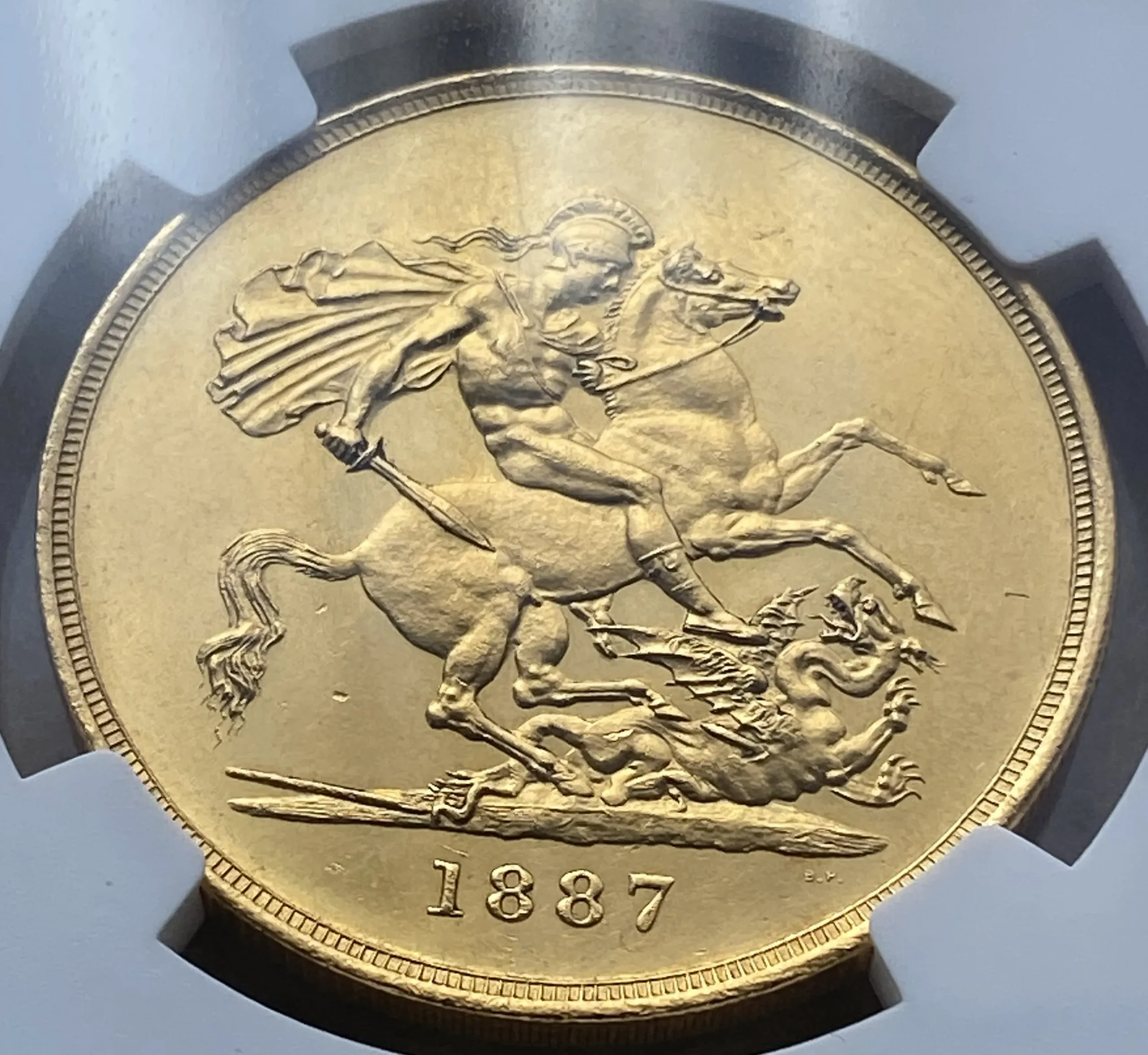 1887年 イギリス 5ポンド金貨(金重量39.94g 91.7%)ビクトリア ジュビリーヘッド MS62 NGC 高鑑定品! - 画像 (4)