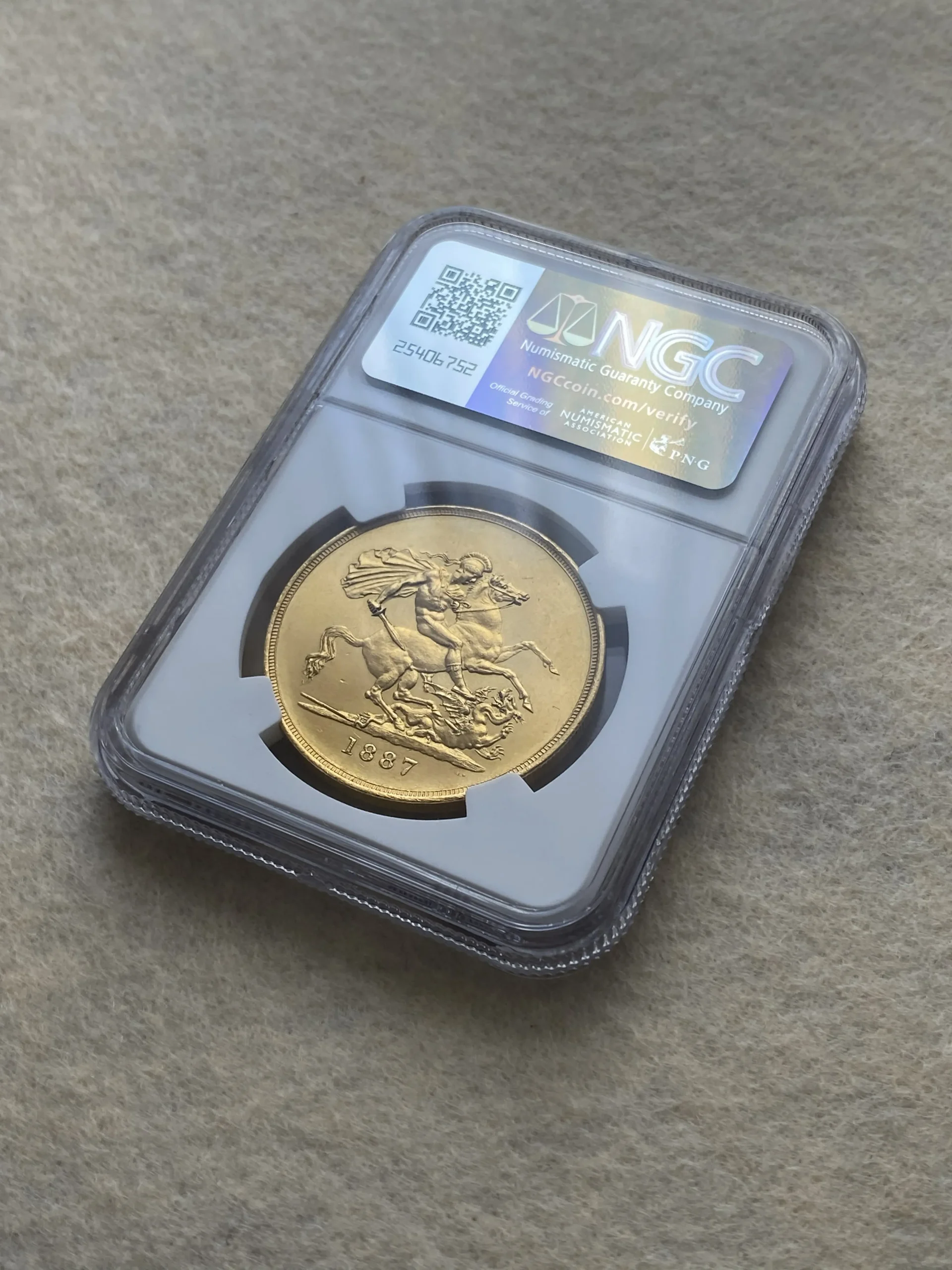 1887年 イギリス 5ポンド金貨(金重量39.94g 91.7%)ビクトリア ジュビリーヘッド MS62 NGC 高鑑定品! - 画像 (5)