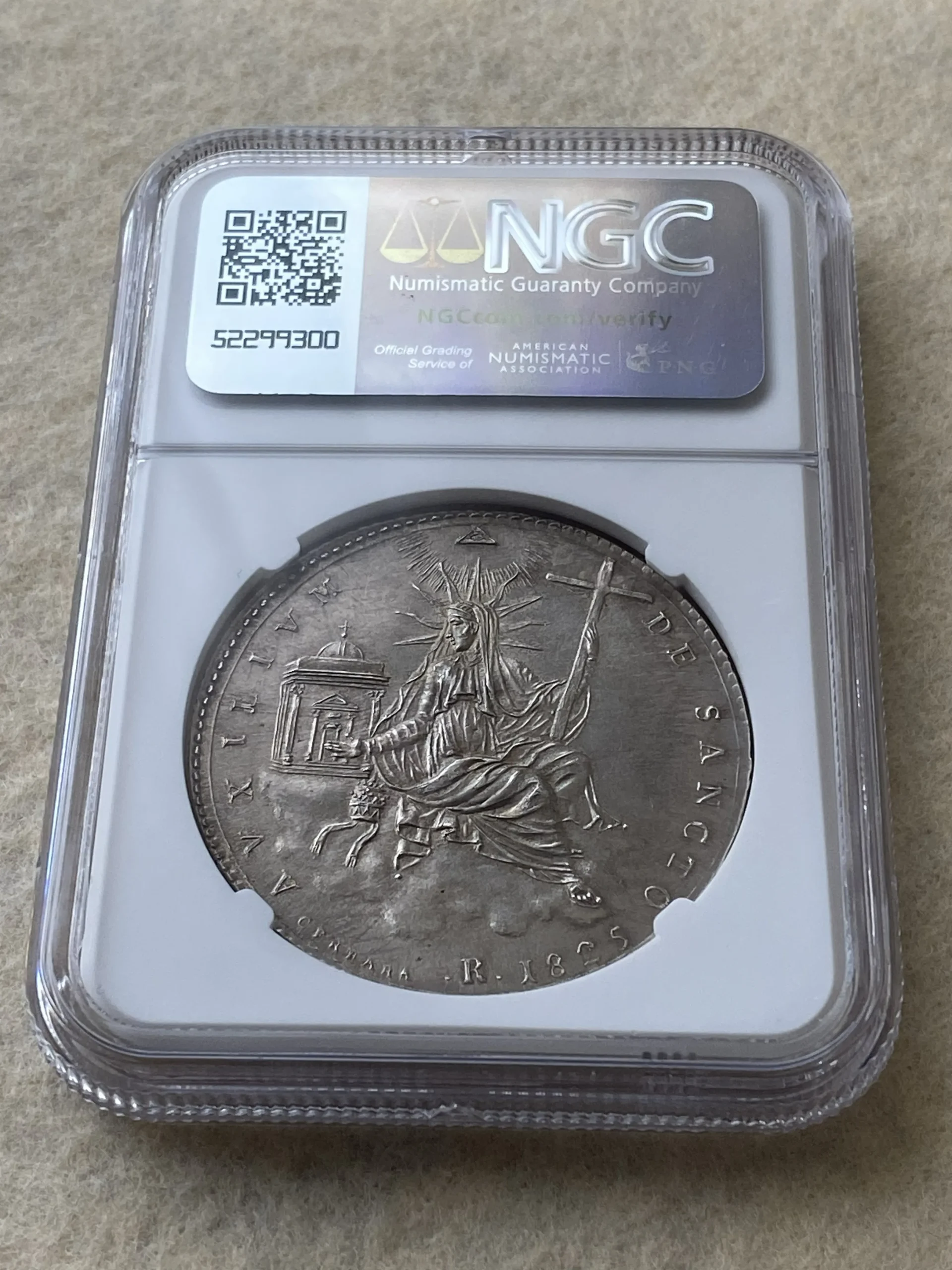 1825(R)年 イタリア Papal States(教皇領) スクード銀貨 レオ12世 MS64 NGC 堂々最高鑑定品! - 画像 (2)