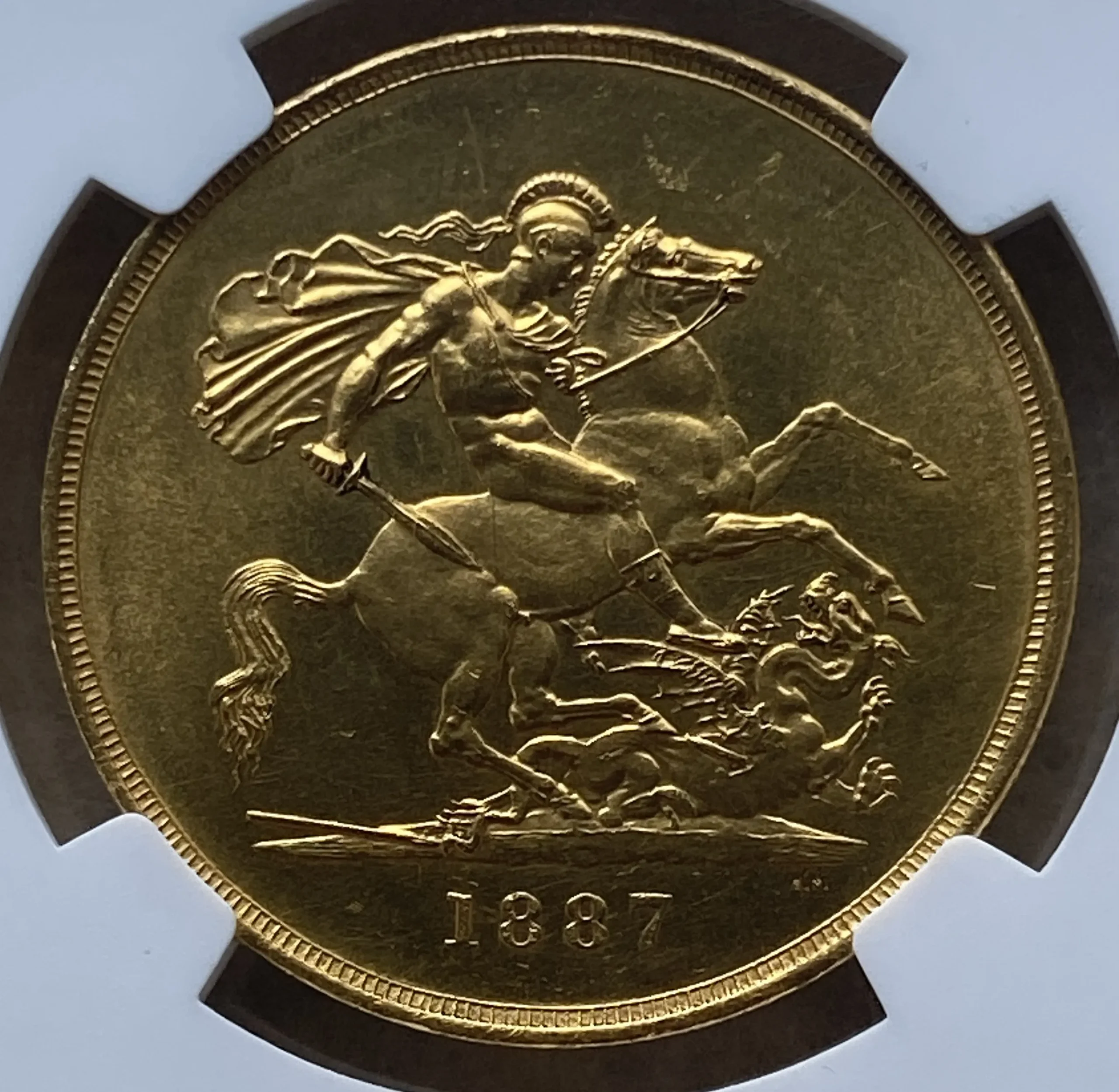 1887年 イギリス 5ポンド金貨(金重量39.94g 91.7%)ビクトリア ジュビリーヘッド MS62 NGC 高鑑定品! - 画像 (6)
