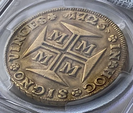 1725年 ブラジル 20000レイス金貨(金重量53.78g 91.7% 1.5855オンス) AU50 PCGS 鑑定品!