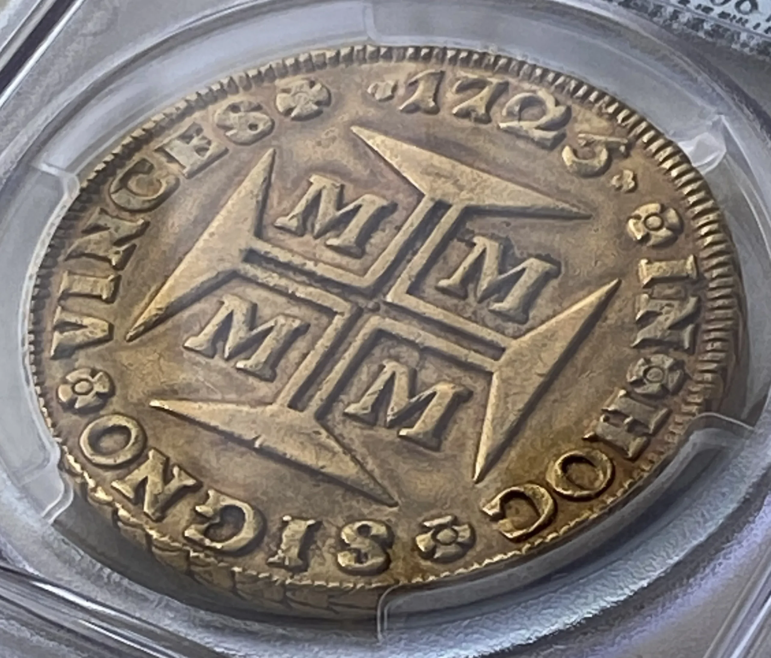 1725年 ブラジル 20000レイス金貨(金重量53.78g 91.7% 1.5855オンス) AU50 PCGS 鑑定品!