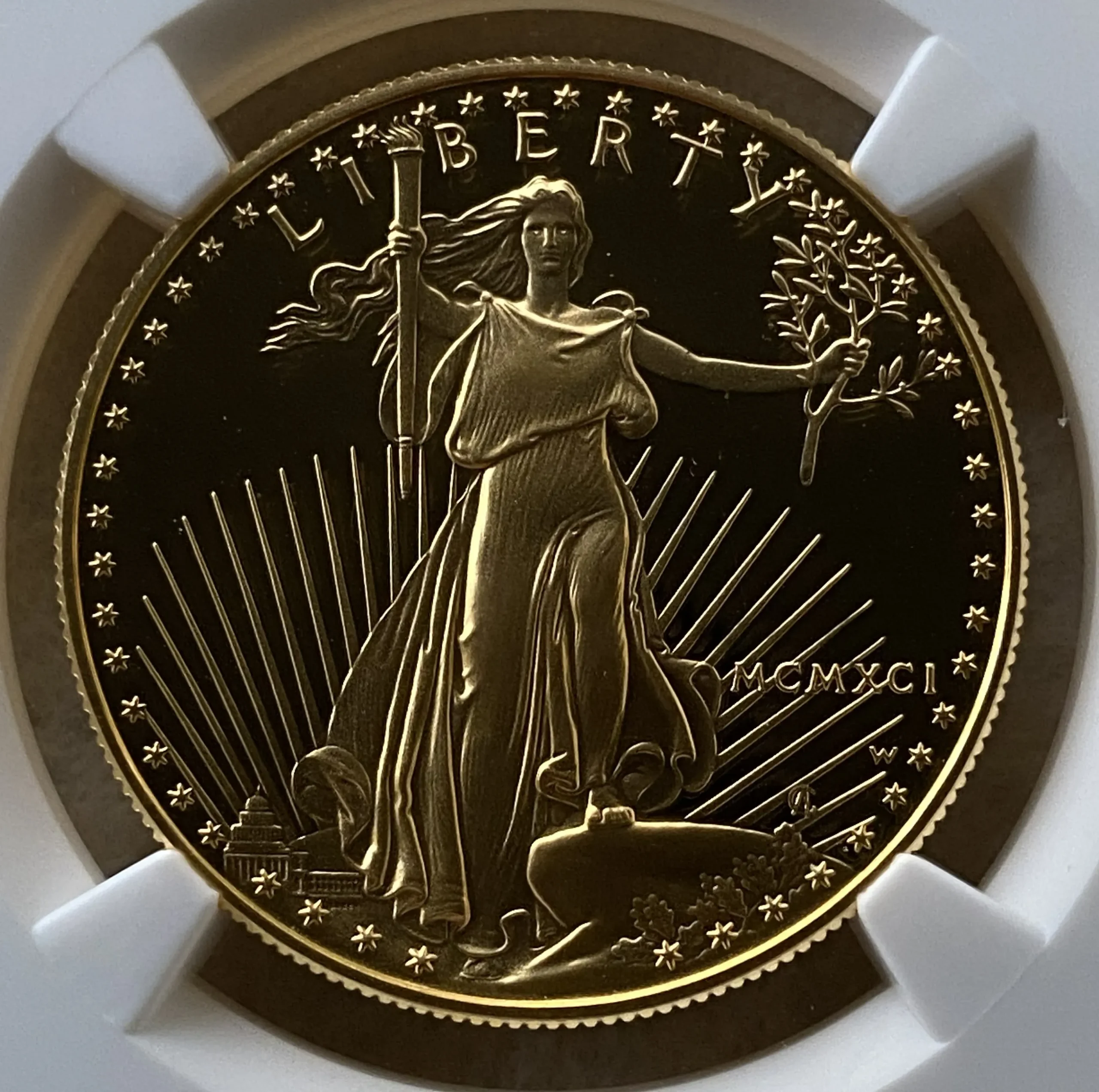 【地金価格∔10%以下】1991年 アメリカ 50ドルプルーフ金貨(純金換算31.1g) PF70UC NGC 堂々最高鑑定品! - 画像 (3)