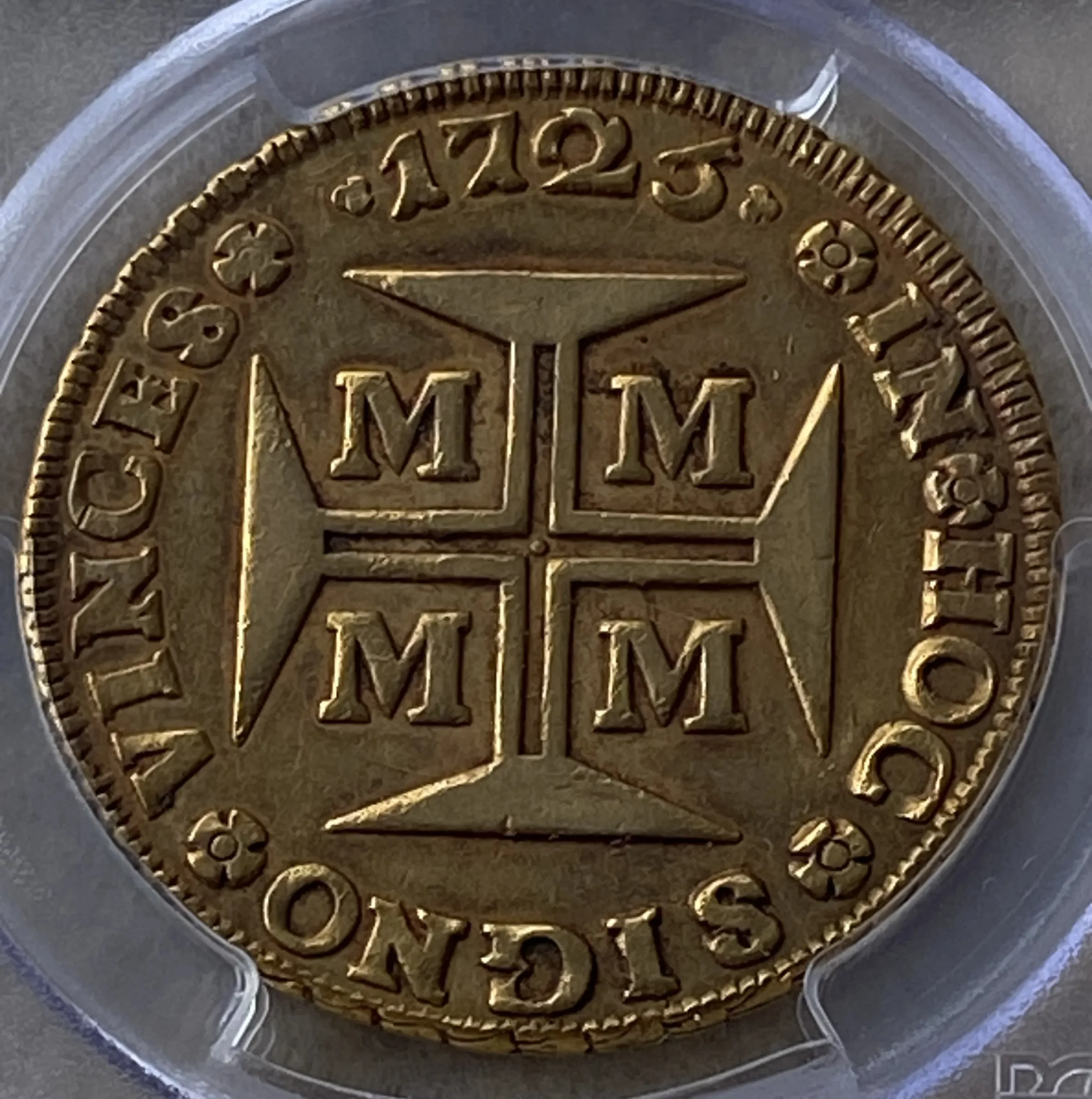 1725年 ブラジル 20000レイス金貨(金重量53.78g 91.7% 1.5855オンス) AU50 PCGS 鑑定品! - 画像 (3)