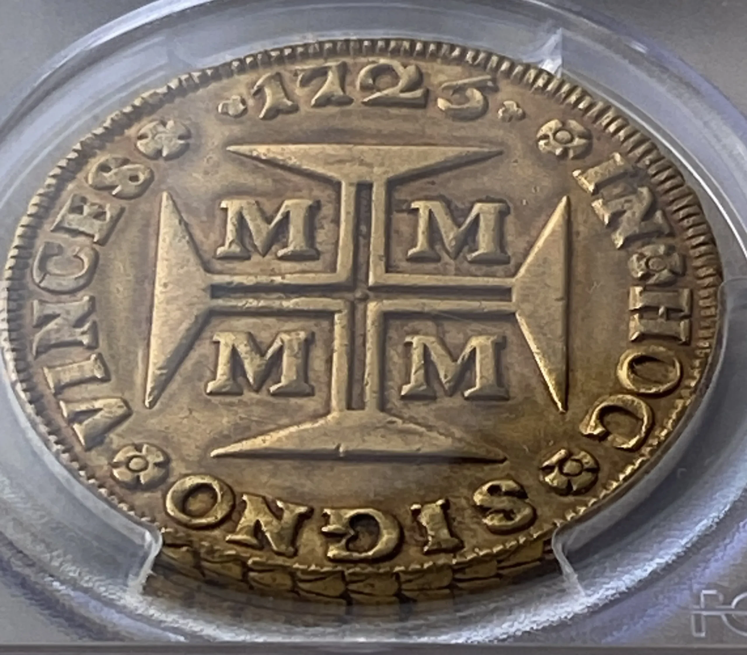 1725年 ブラジル 20000レイス金貨(金重量53.78g 91.7% 1.5855オンス) AU50 PCGS 鑑定品! - 画像 (4)