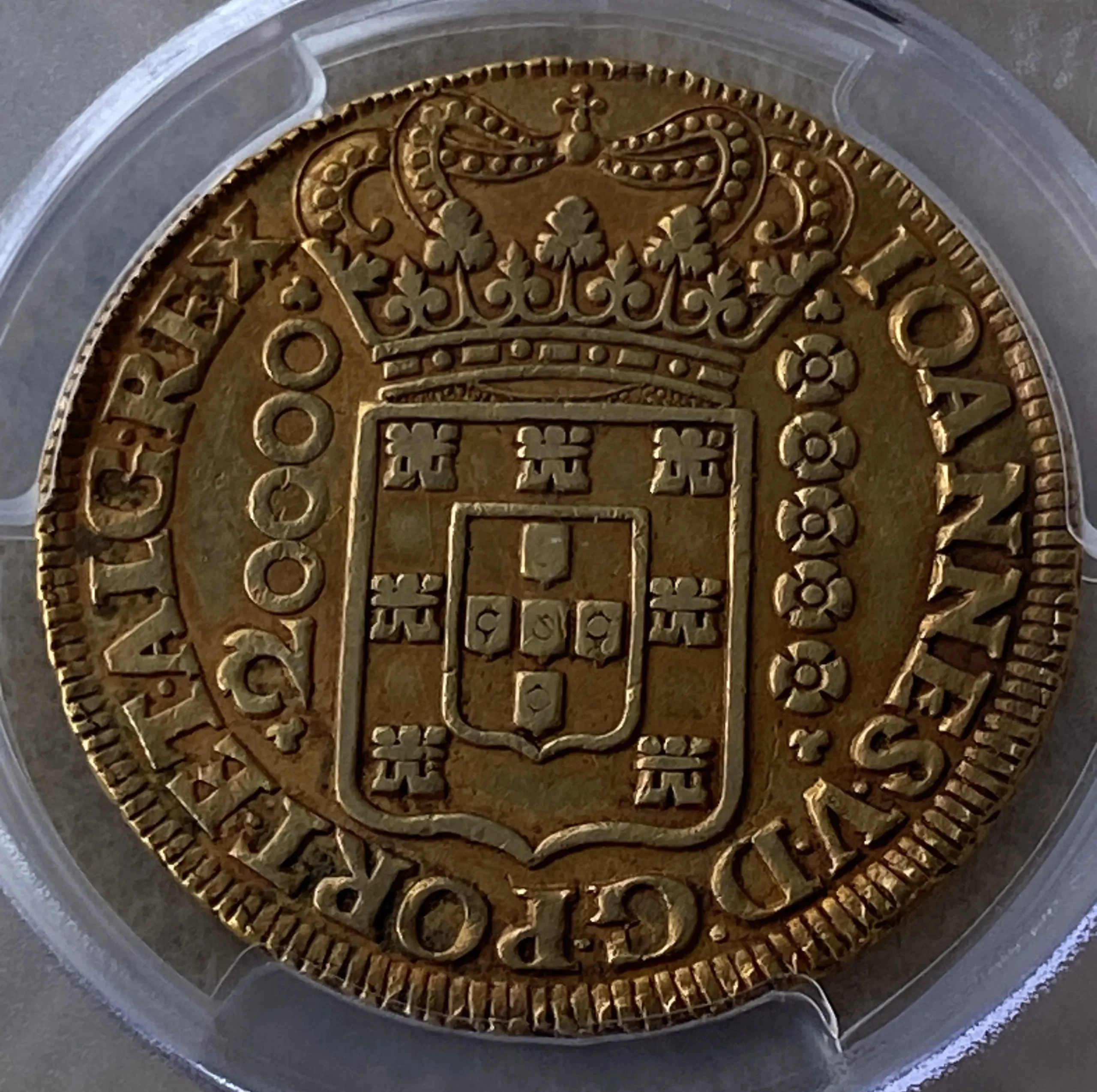 1725年 ブラジル 20000レイス金貨(金重量53.78g 91.7% 1.5855オンス) AU50 PCGS 鑑定品! - 画像 (7)