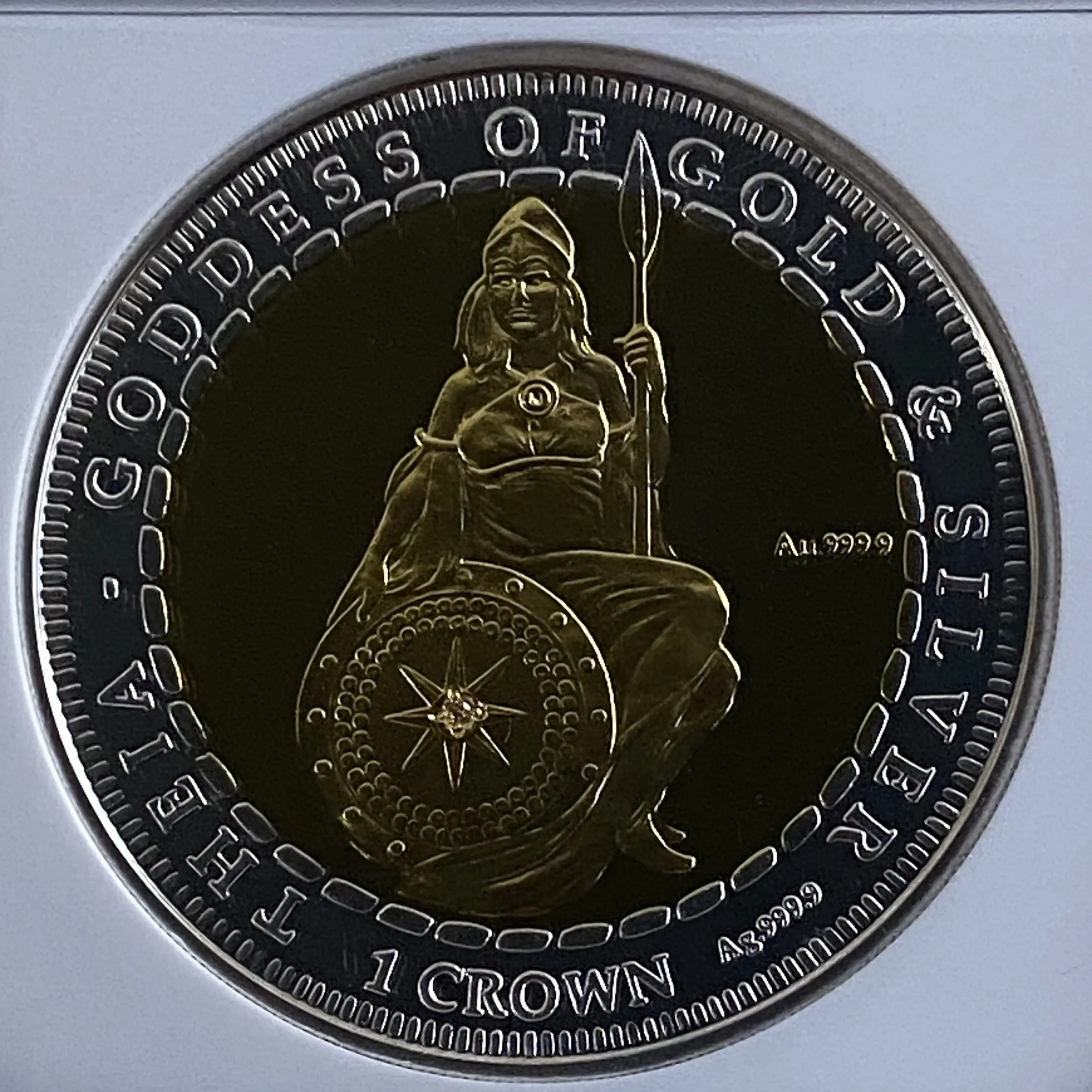 【地金価格∔20000円】2017年 アセンション島 1クラウン バイメタル金銀貨(純金1オンス+純銀0.5オンス)テイア ダイアモンド内包 PF70UCかつFR NGC 堂々最高鑑定品! - 画像 (3)