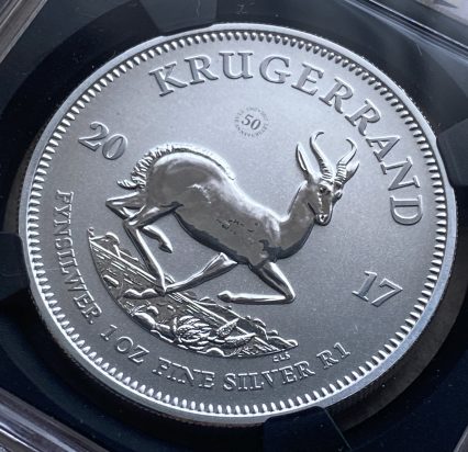 2017年 南アフリカ 1ランド銀貨（純銀1オンス） クルーガーランド発行50周年記念 初代シルバー・クルーガーランド SP70 NGC First Day of Issue 堂々最高鑑定品！