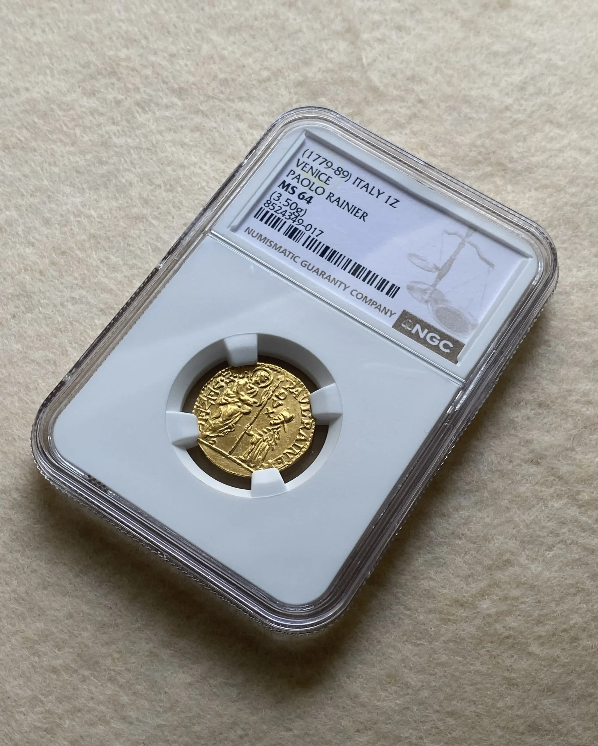 1779-1789年 イタリア ヴェネツィア共和国 ゼッキーノ金貨 ドージェ・パオロ・レニエル MS64 NGC 鑑定品! - 画像 (2)