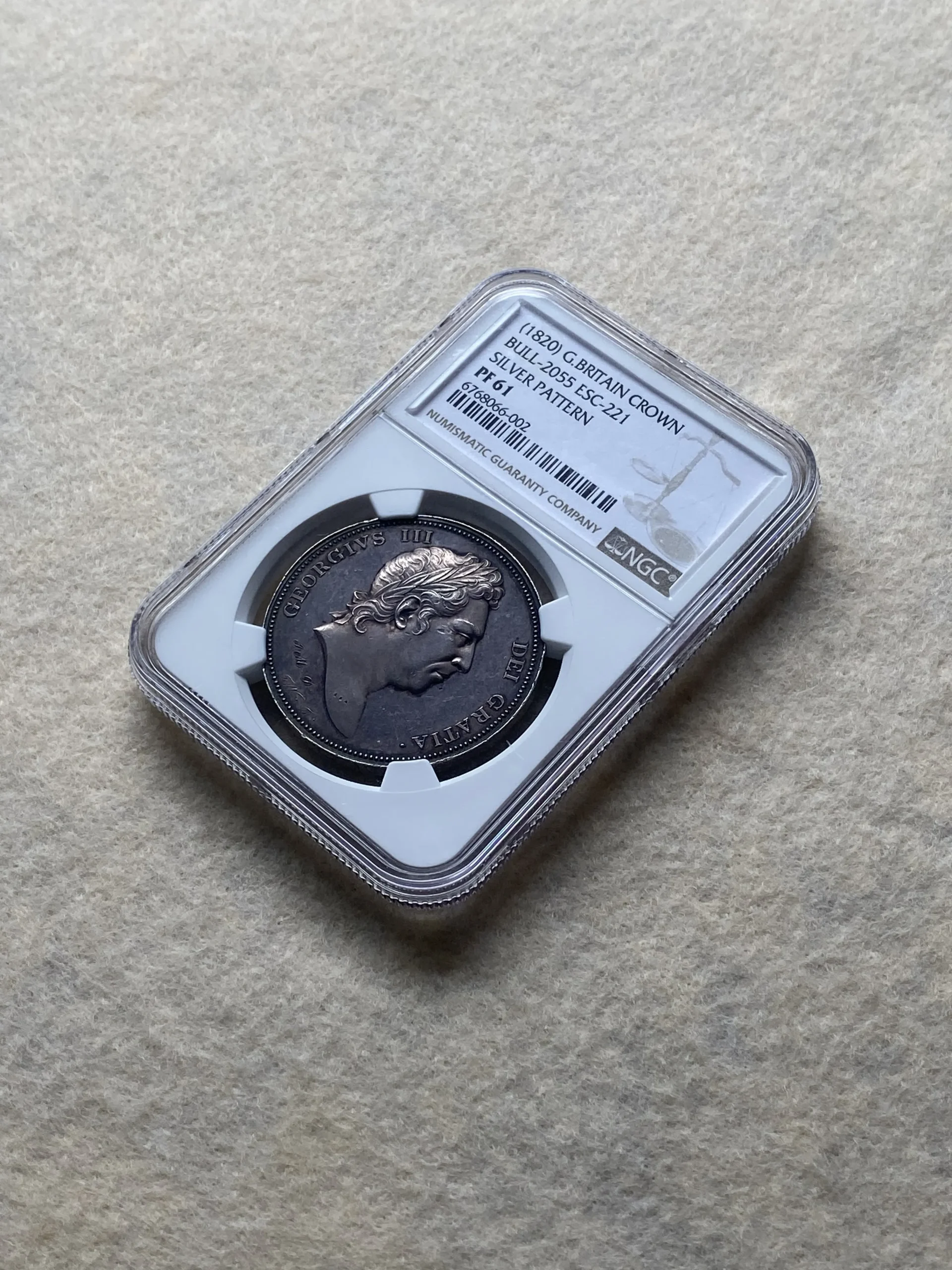 1820年 イギリス クラウン銀貨 ジョージ3世 ウィリアム・ワイヨン作 試鋳貨(パターン貨) シルバープルーフ Bull-2055 / ESC-221 PF61 NGC 鑑定品! - 画像 (2)