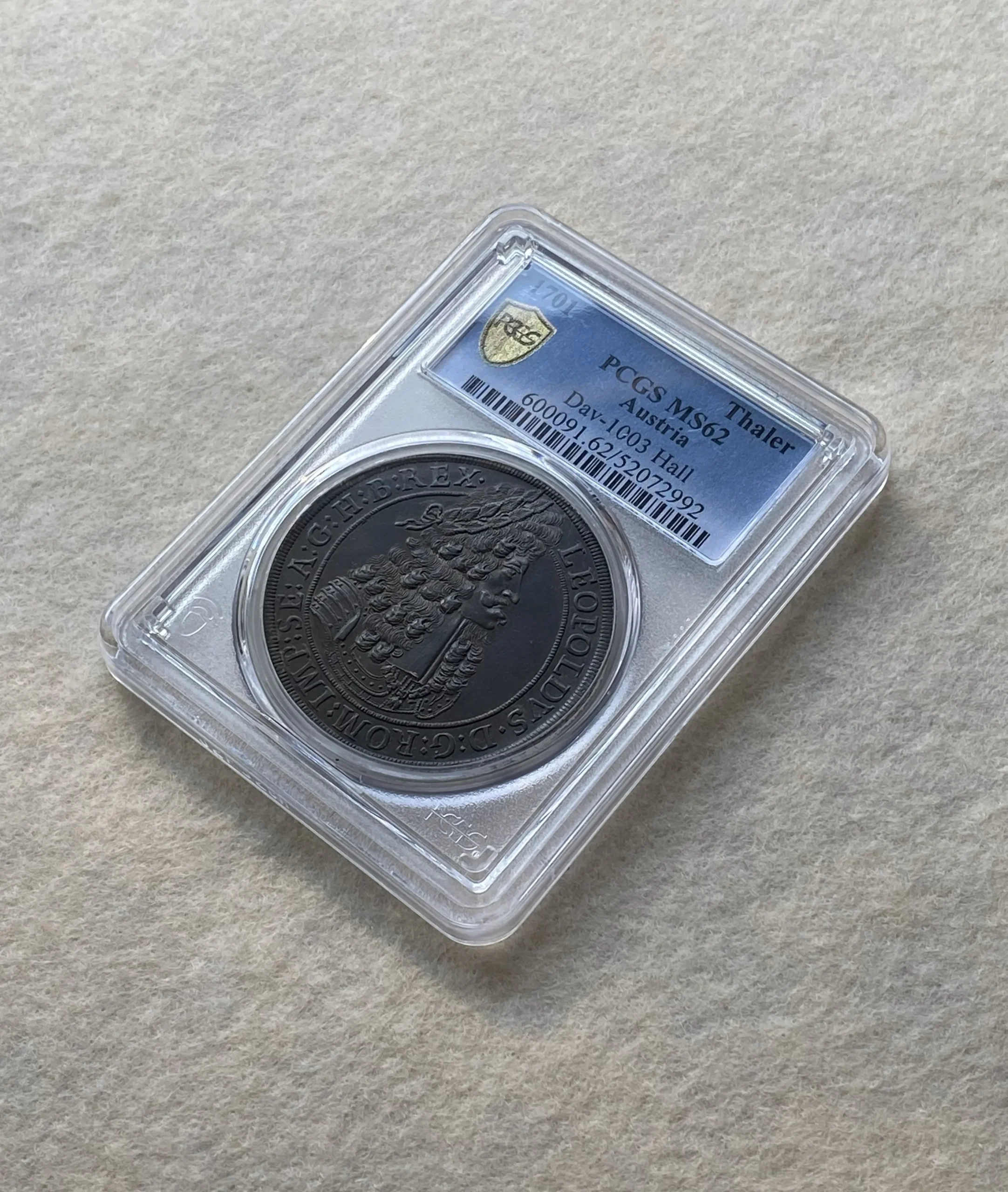1701年 オーストリア(神聖ローマ帝国) レオポルト1世 ターラー銀貨 ハル造幣局製 MS62 PCGS 高鑑定品! - 画像 (2)