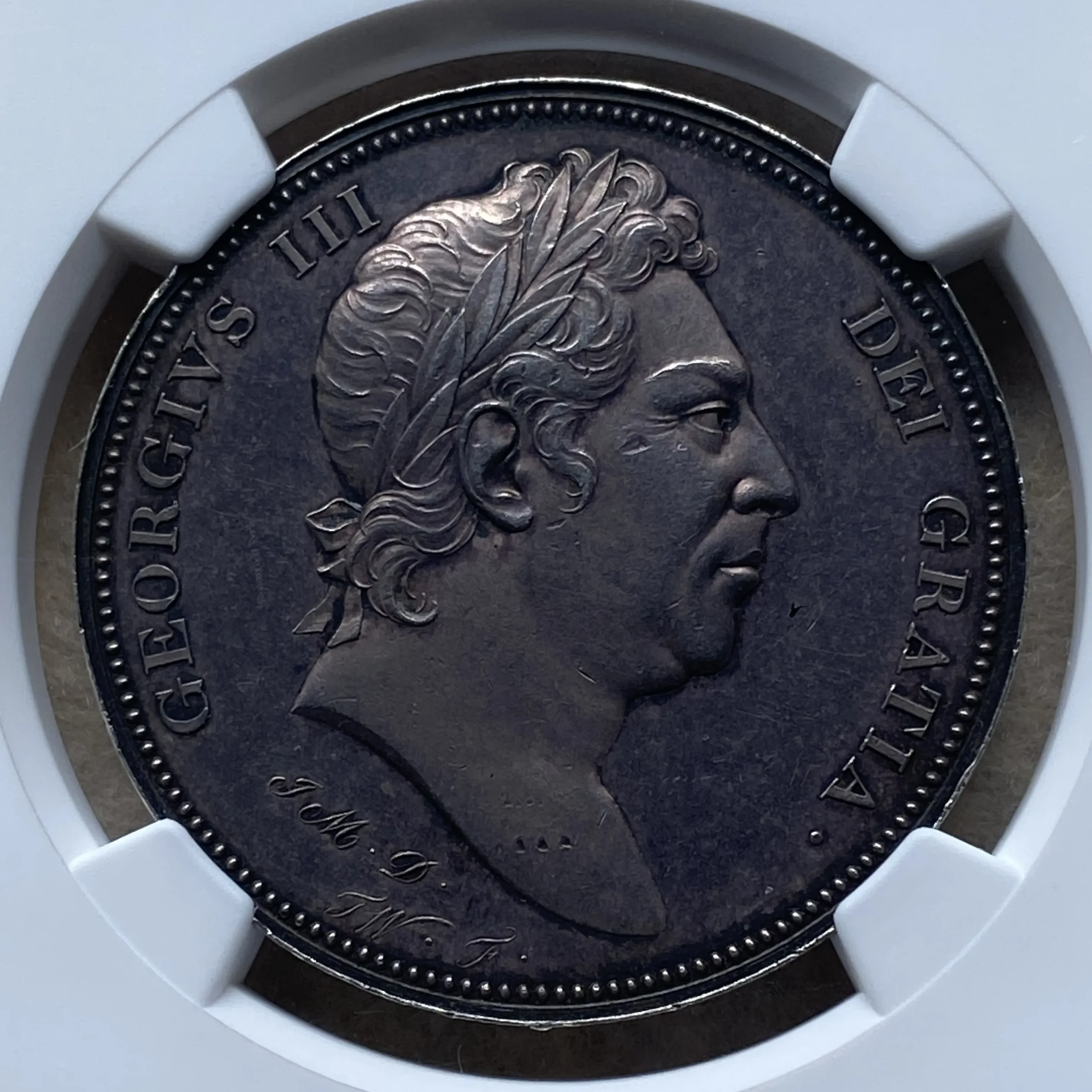 1820年 イギリス クラウン銀貨 ジョージ3世 ウィリアム・ワイヨン作 試鋳貨(パターン貨) シルバープルーフ Bull-2055 / ESC-221 PF61 NGC 鑑定品! - 画像 (3)