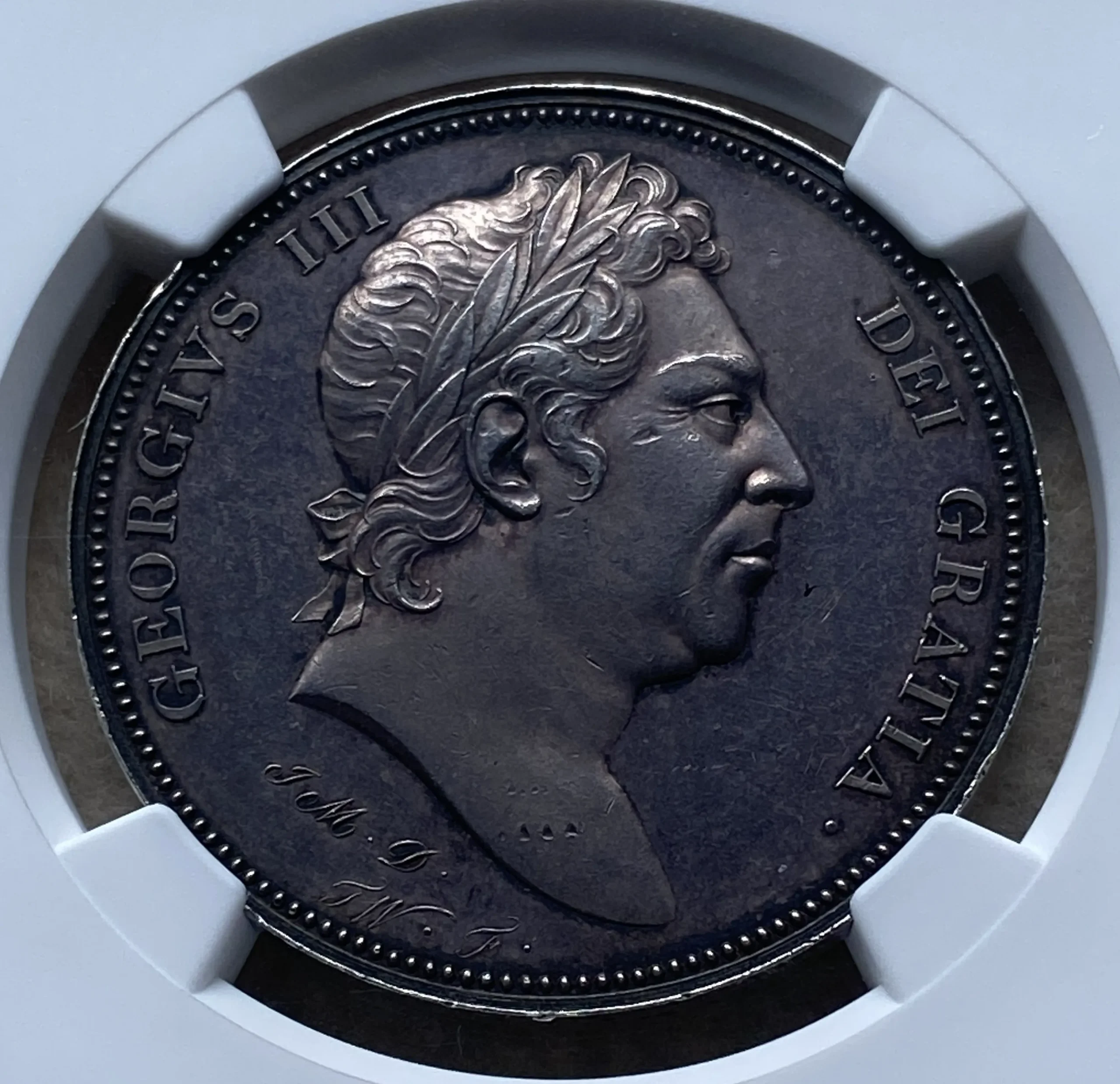 1820年 イギリス クラウン銀貨 ジョージ3世 ウィリアム・ワイヨン作 試鋳貨(パターン貨) シルバープルーフ Bull-2055 / ESC-221 PF61 NGC 鑑定品! - 画像 (4)
