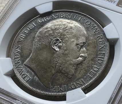 1902年 イギリス エドワード7世 戴冠記念 マットプルーフ・クラウン銀貨 NGC PF63 MATTE 高鑑定品！