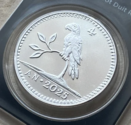 2025年 パロット・ドイト銀貨 リストライク 1オンス純銀貨（オランダ東インド会社VOC意匠復刻／APMEX MintDirect Premier封入）