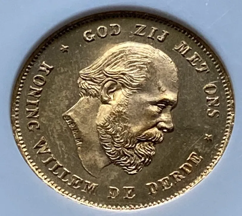 【フリマアプリ併売中(商品説明文一読下さい。)】1875年 オランダ ウィレム3世 10ギルダー金貨 NGC MS66 高鑑定 未使用高得点!
