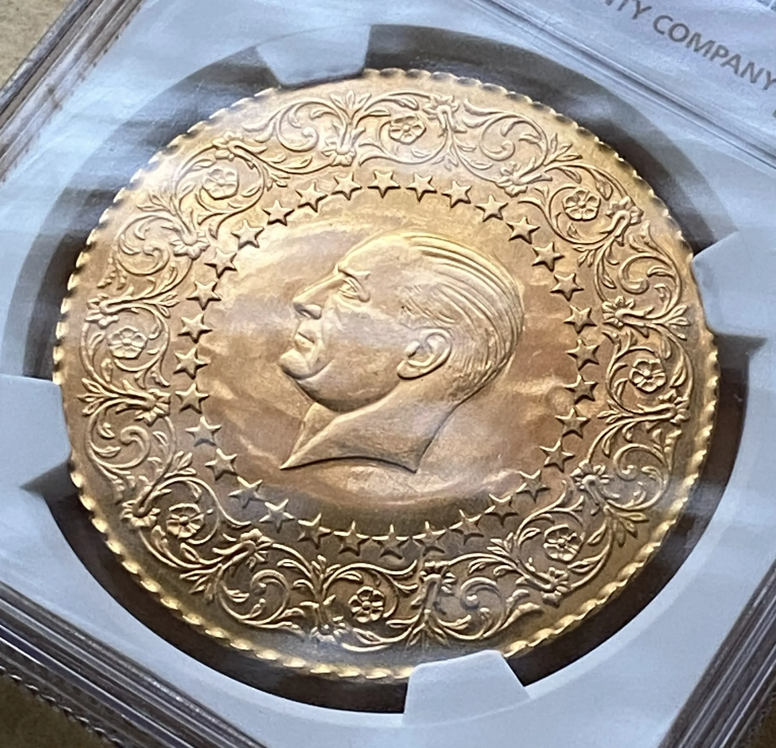 【フリマアプリ併売中(商品説明文一読下さい。)】1970年 トルコ 250クルシュ金貨 モネー・デ・リュクス アタチュルク NGC MS63 準最高鑑定品!