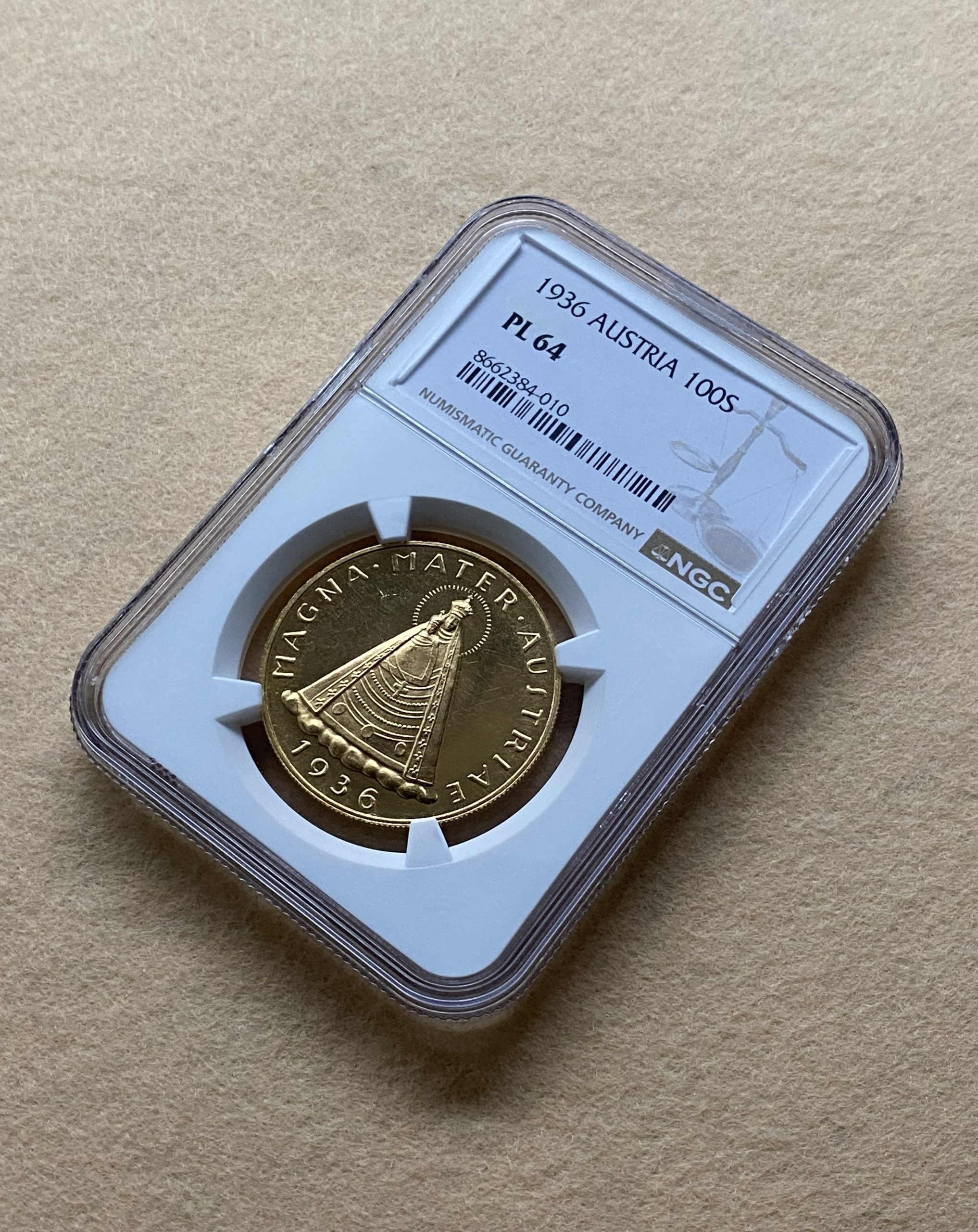 1936年 オーストリア 100シリング金貨 マリアツェルの聖母 NGC PL64 稀少歴史金貨! - 画像 (2)