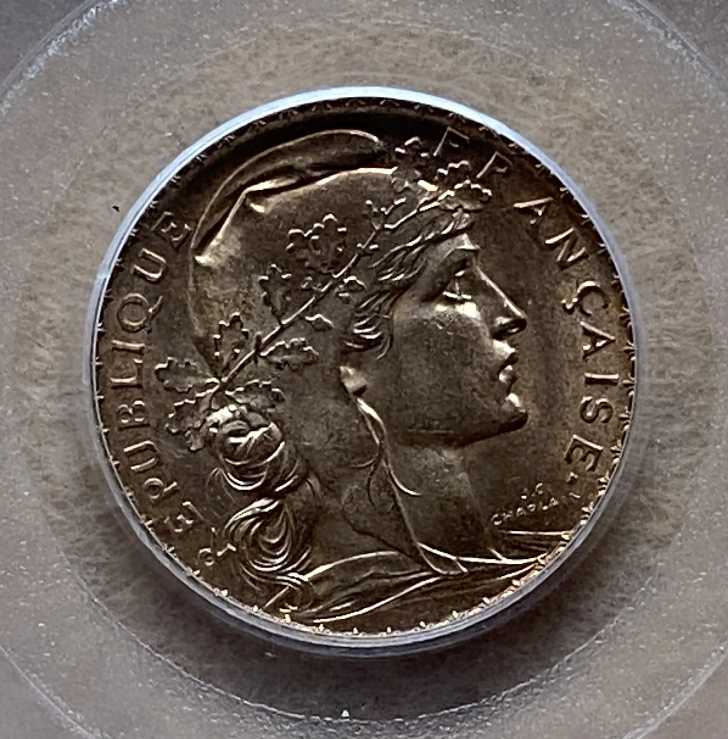 1912年 フランス 20フラン金貨 マリアンヌ&コック PCGS MS65 高鑑定 未使用! - 画像 (3)