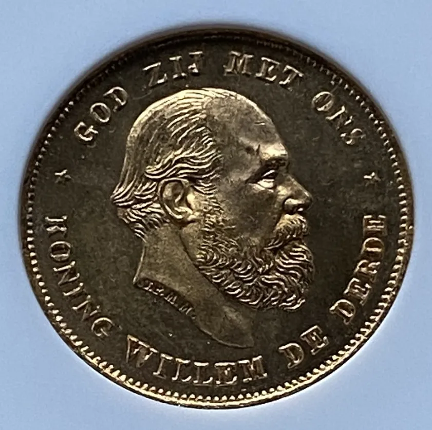 【フリマアプリ併売中(商品説明文一読下さい。)】1875年 オランダ ウィレム3世 10ギルダー金貨 NGC MS66 高鑑定 未使用高得点! - 画像 (3)