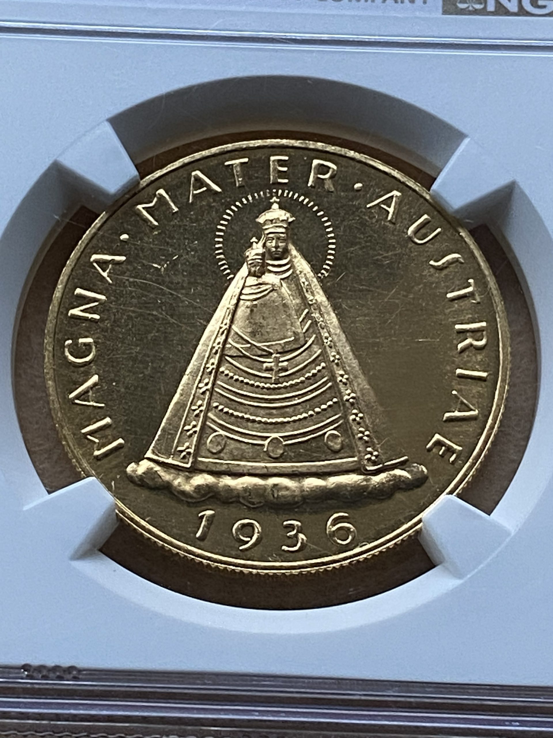 1936年 オーストリア 100シリング金貨 マリアツェルの聖母 NGC PL64 稀少歴史金貨! - 画像 (4)