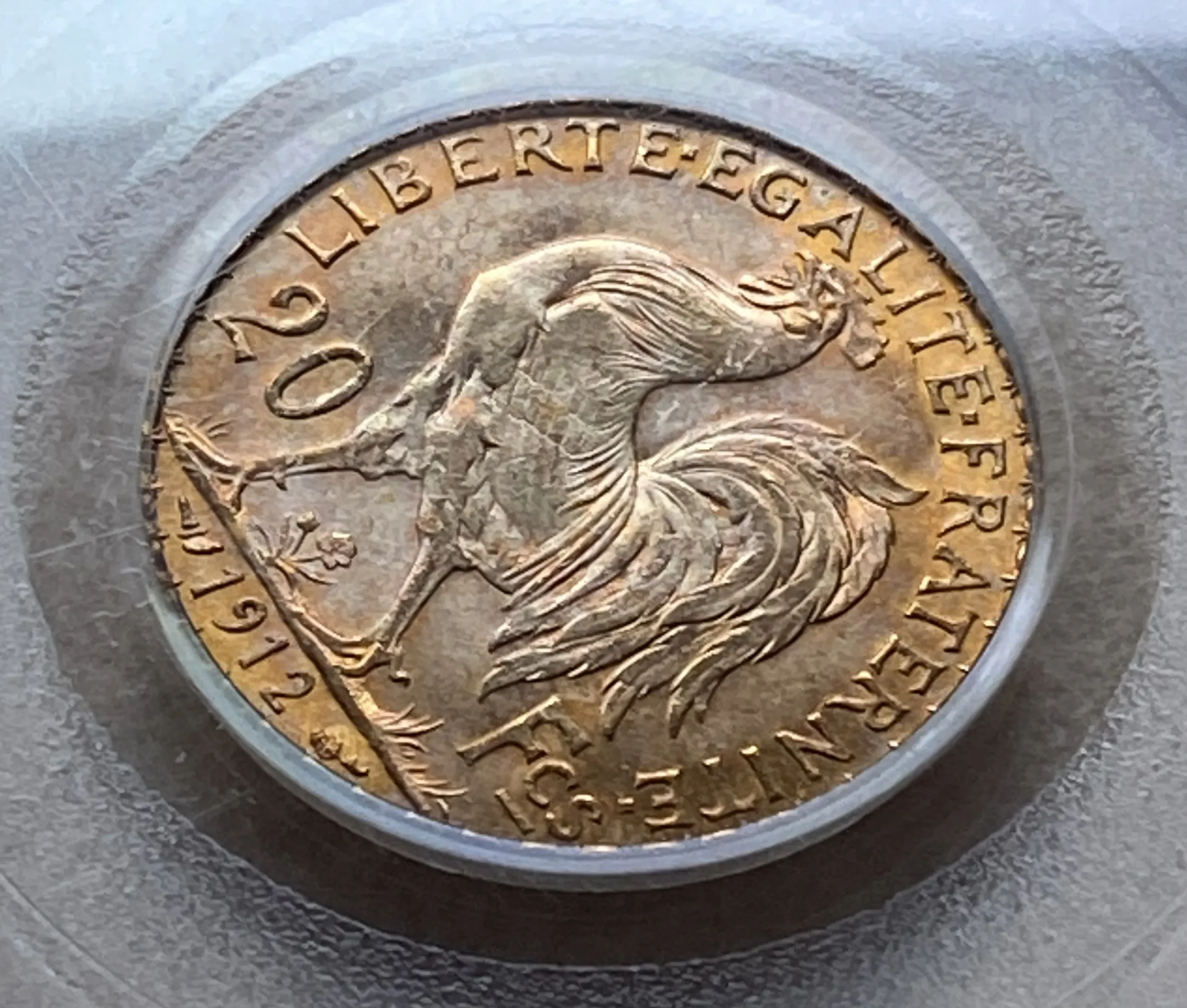 1912年 フランス 20フラン金貨 マリアンヌ&コック PCGS MS65 高鑑定 未使用! - 画像 (5)