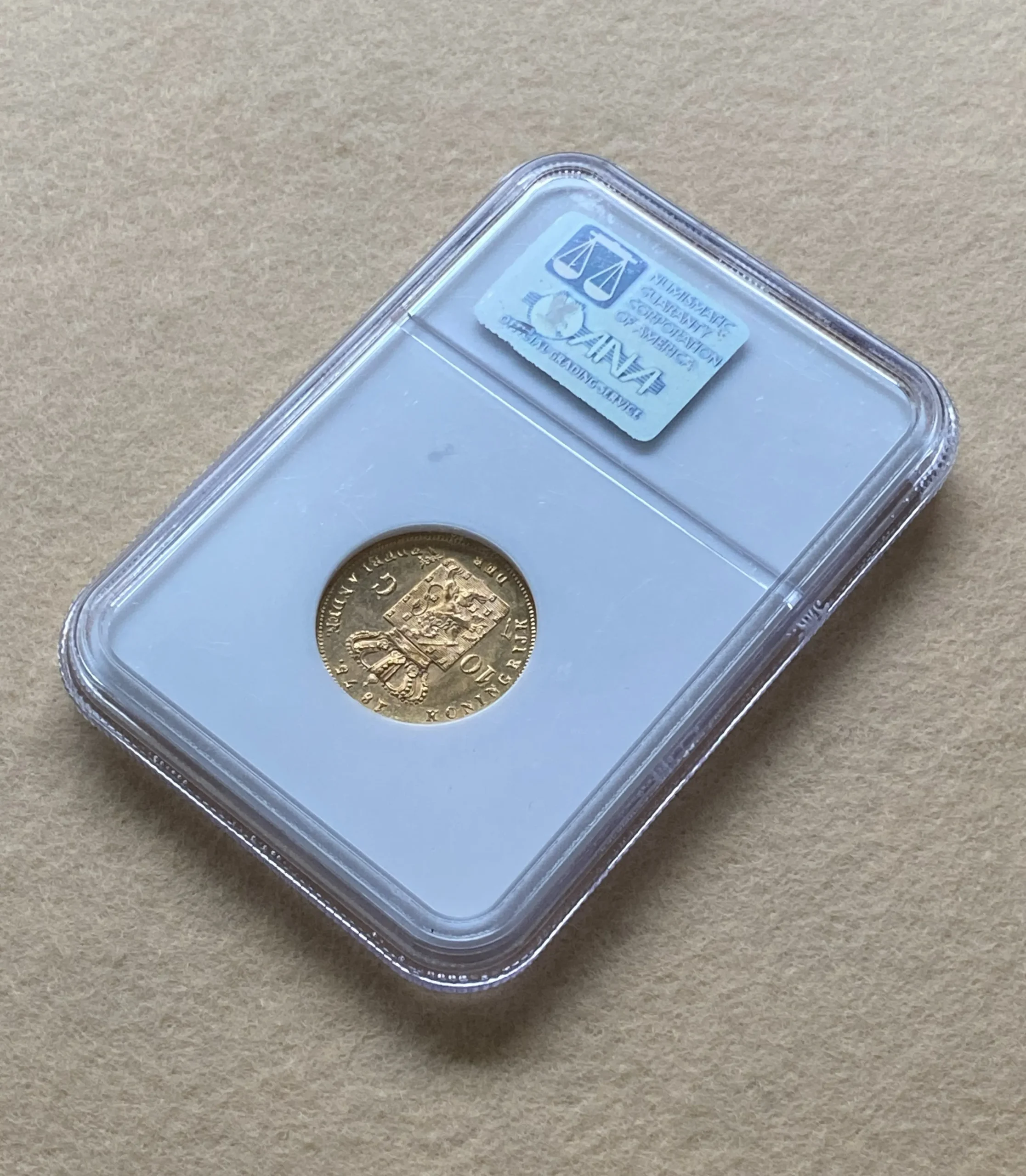 【フリマアプリ併売中(商品説明文一読下さい。)】1875年 オランダ ウィレム3世 10ギルダー金貨 NGC MS66 高鑑定 未使用高得点! - 画像 (5)