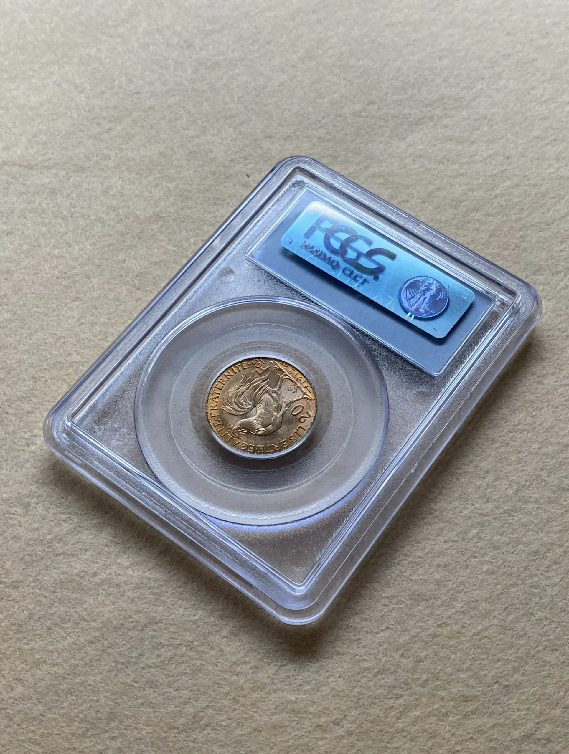 1912年 フランス 20フラン金貨 マリアンヌ&コック PCGS MS65 高鑑定 未使用! - 画像 (6)