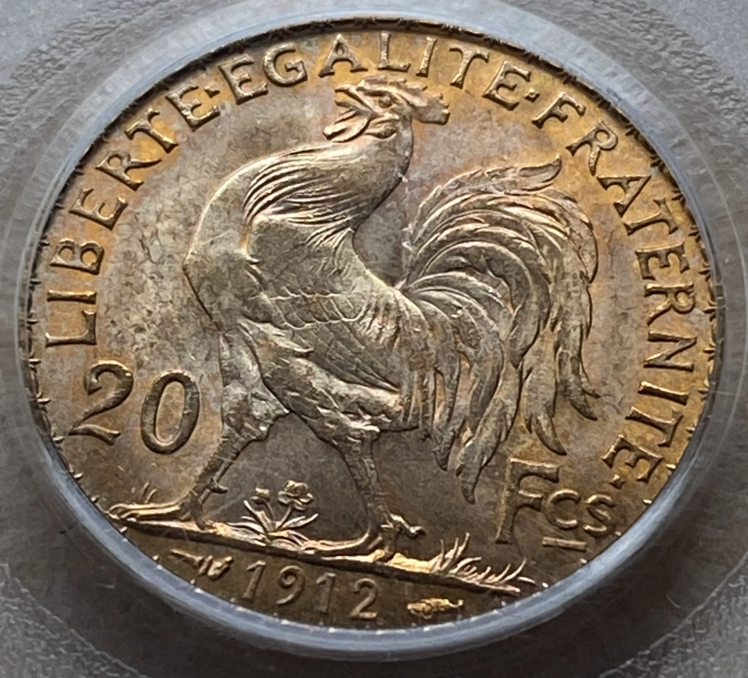 1912年 フランス 20フラン金貨 マリアンヌ&コック PCGS MS65 高鑑定 未使用! - 画像 (8)