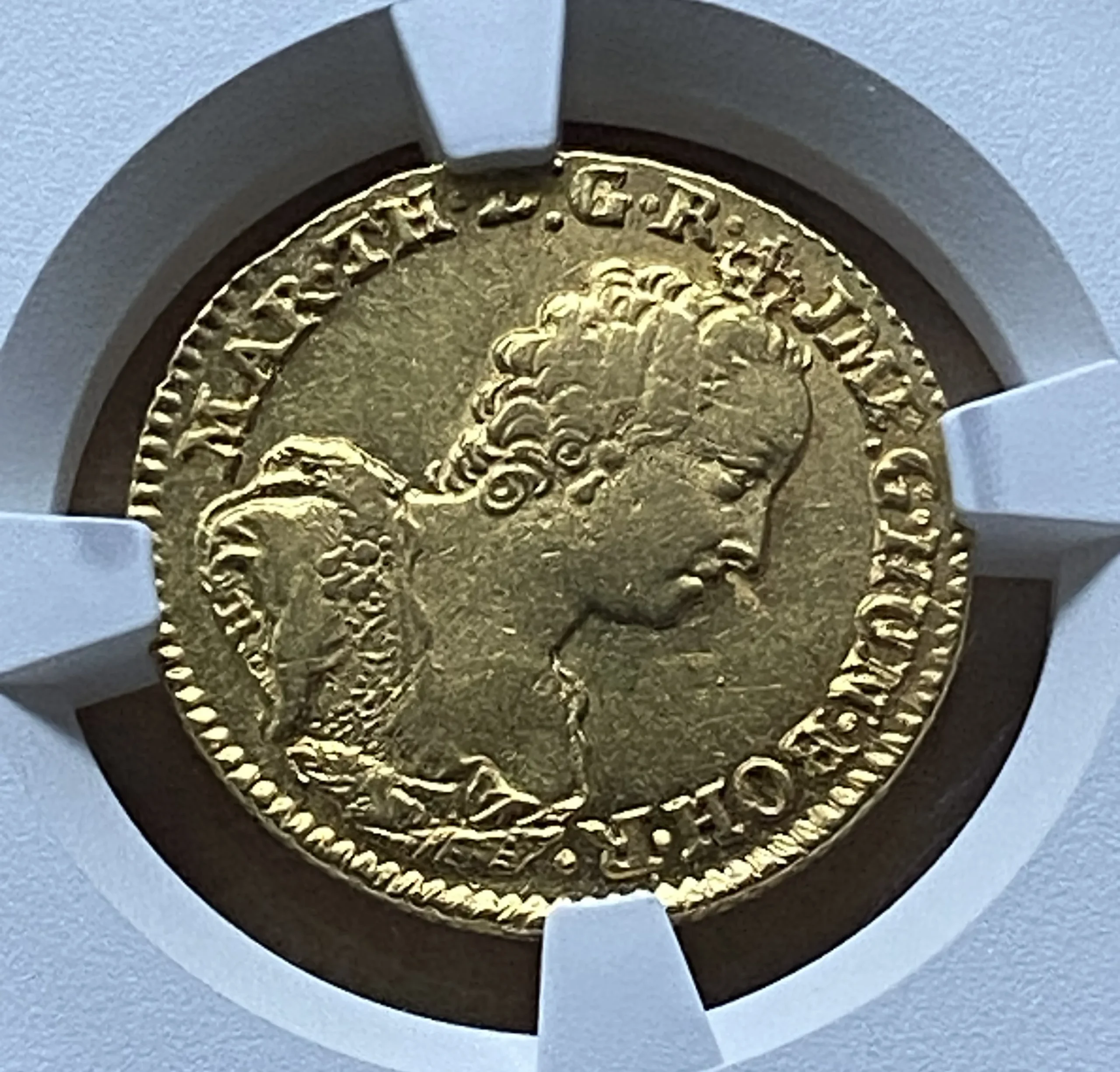1753年 オーストリア領ネーデルラント マリア・テレジア 1/2ソブラン・ドール金貨 NGC AU58 準最高鑑定品!