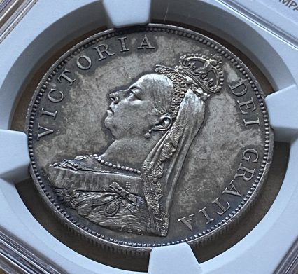 【フリマアプリ併売中（商品説明文一読下さい。）】1887年 イギリス ヴィクトリア女王 ダブルフローリン銀貨 ゴールデンジュビリー NGC MS64！