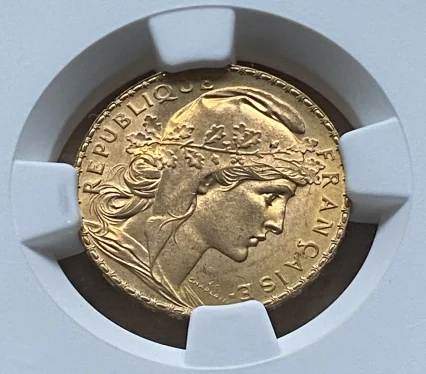 【フリマアプリ併売中(商品説明文一読下さい。)】1914年 フランス 20フラン金貨 マリアンヌ&コック パリ造幣局 NGC MS64 高鑑定!