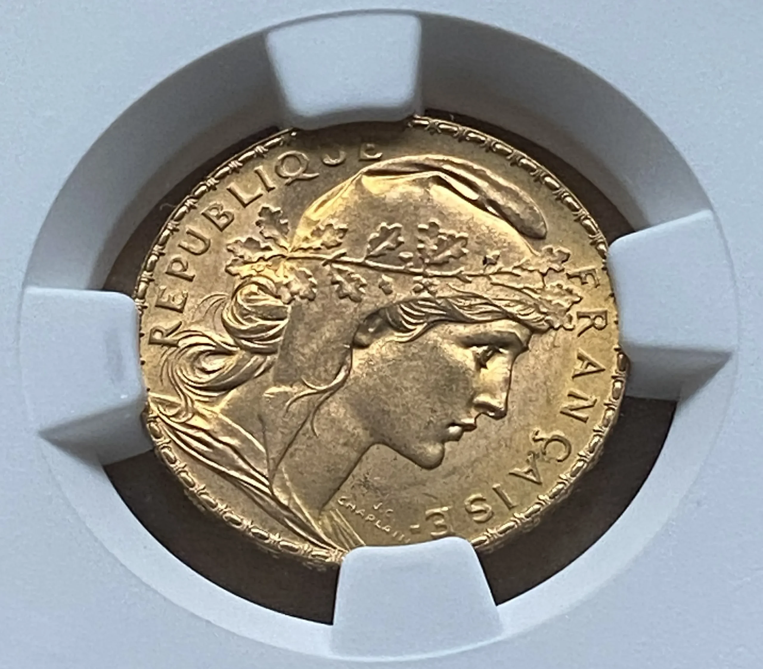 【フリマアプリ併売中(商品説明文一読下さい。)】1914年 フランス 20フラン金貨 マリアンヌ&コック パリ造幣局 NGC MS64 高鑑定!