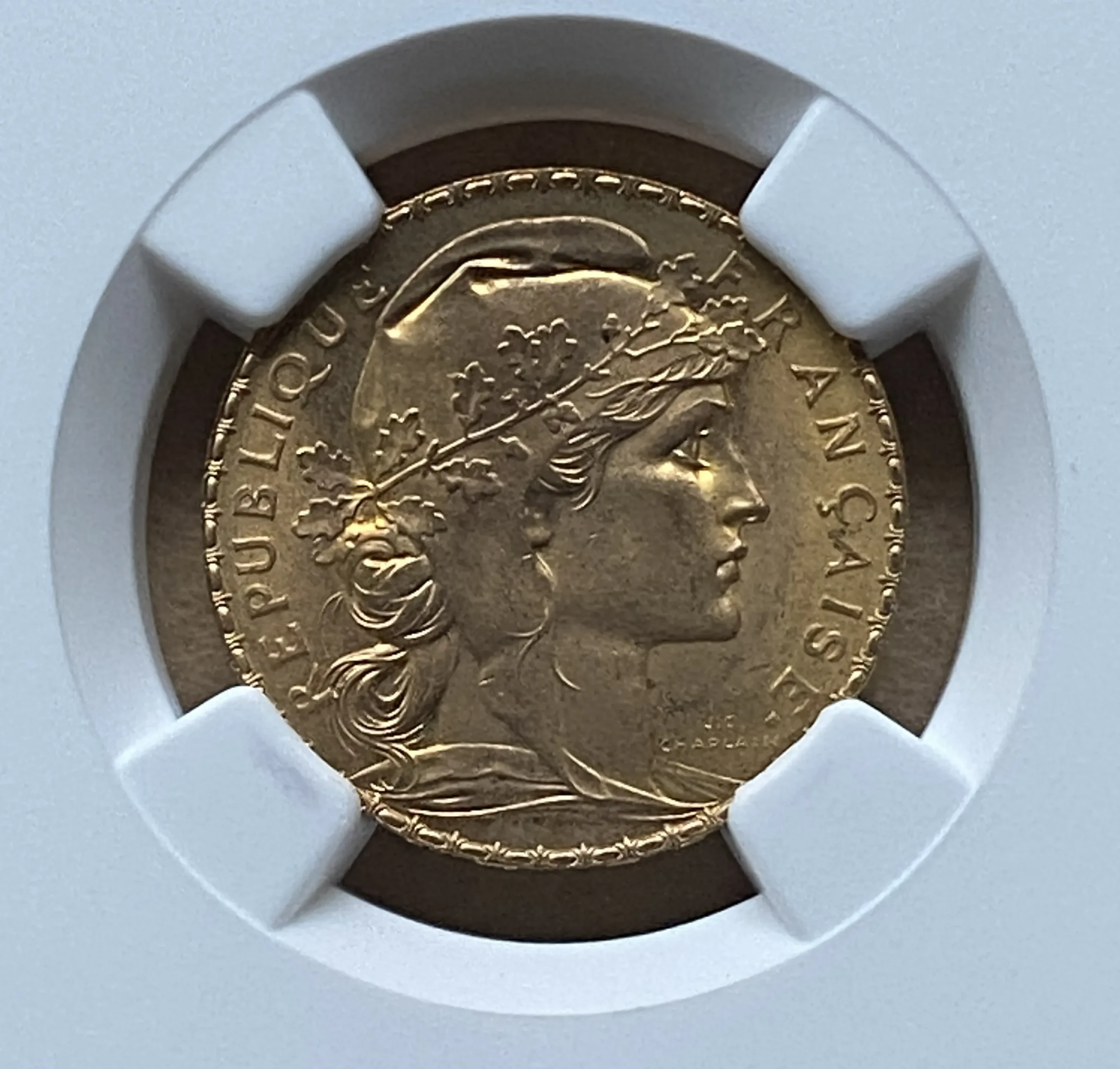 【フリマアプリ併売中(商品説明文一読下さい。)】1914年 フランス 20フラン金貨 マリアンヌ&コック パリ造幣局 NGC MS64 高鑑定! - 画像 (3)
