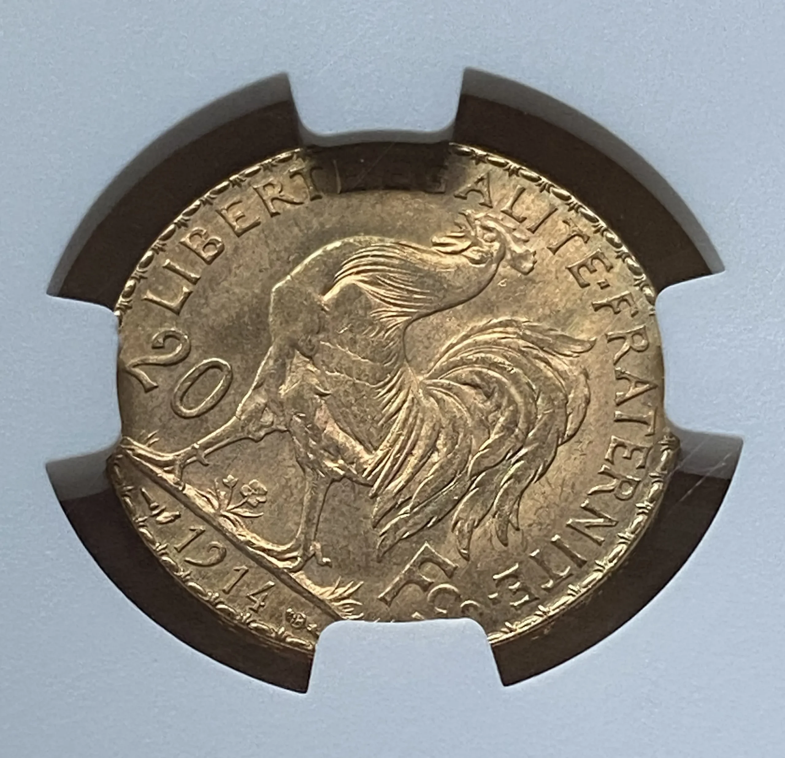 【フリマアプリ併売中(商品説明文一読下さい。)】1914年 フランス 20フラン金貨 マリアンヌ&コック パリ造幣局 NGC MS64 高鑑定! - 画像 (6)