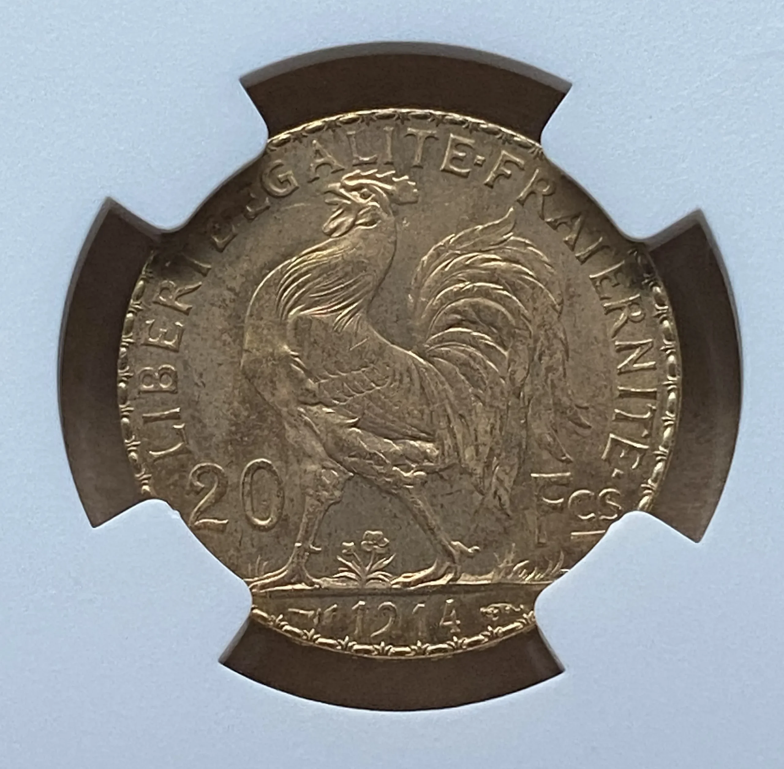 【フリマアプリ併売中(商品説明文一読下さい。)】1914年 フランス 20フラン金貨 マリアンヌ&コック パリ造幣局 NGC MS64 高鑑定! - 画像 (7)