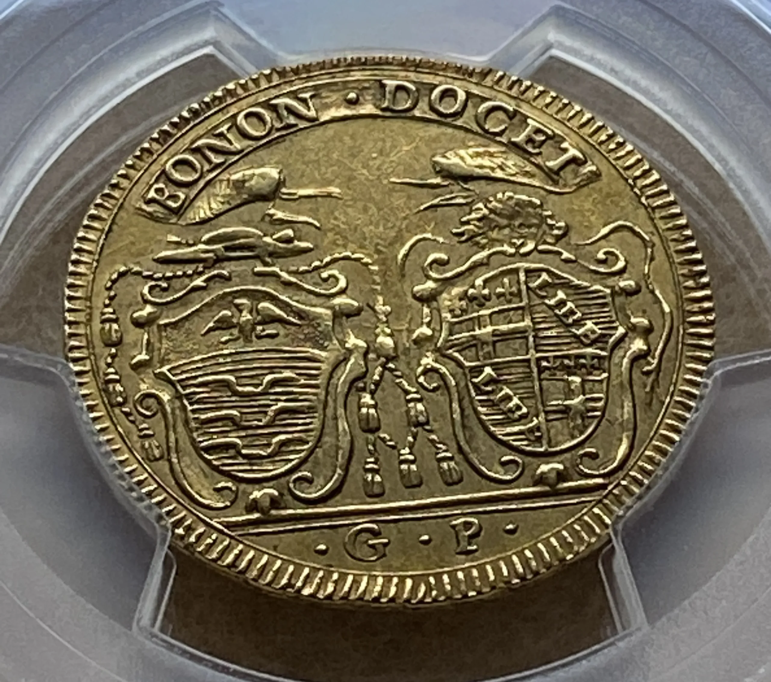 1787年 イタリア 教皇領ボローニャ 2ドッピア金貨 教皇ピウス6世 AU53 PCGS唯一鑑定品 稀少! - 画像 (8)