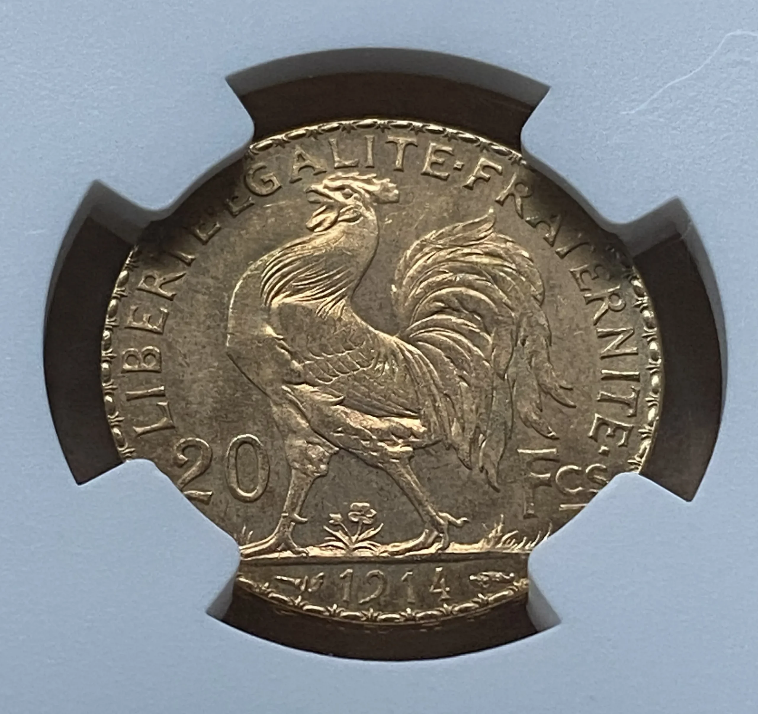 【フリマアプリ併売中(商品説明文一読下さい。)】1914年 フランス 20フラン金貨 マリアンヌ&コック パリ造幣局 NGC MS64 高鑑定! - 画像 (8)